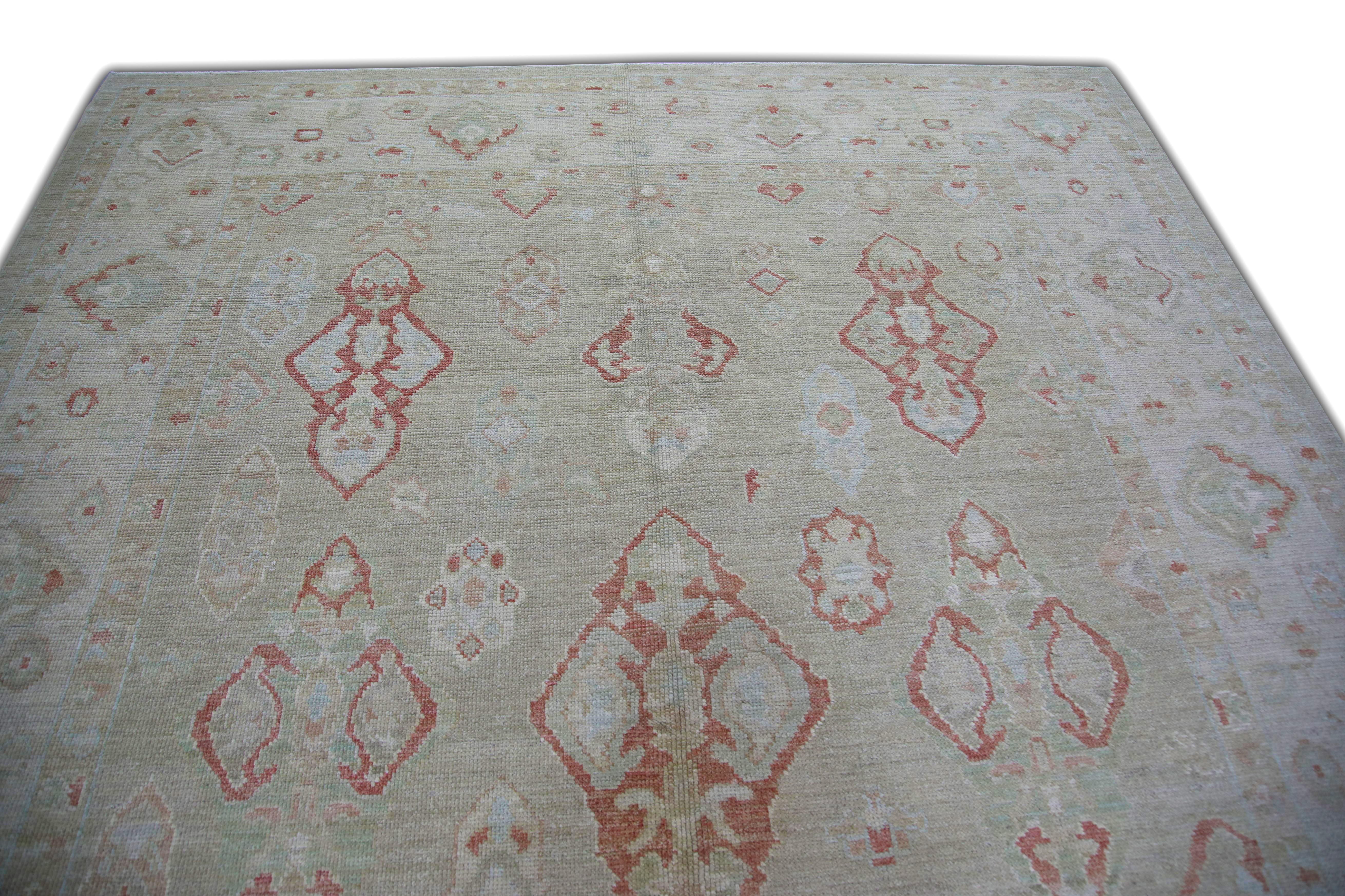 Tapis turc Oushak Vert et rouge Tapis de laine tissé à la main 7'11
