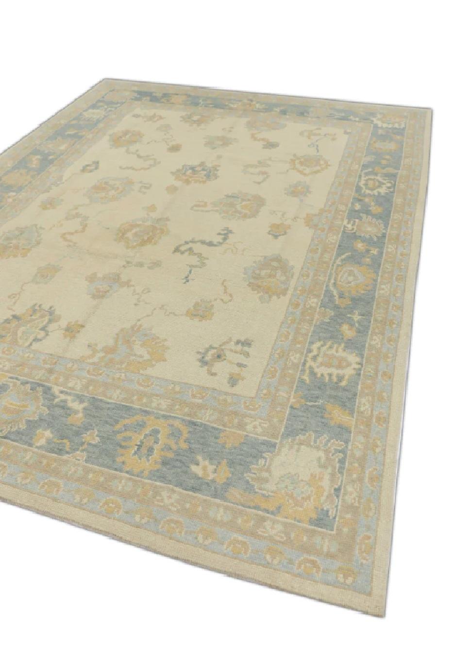 Tappeto turco Oushak Verde Beige Taupe Tessuto a mano in lana 7'10