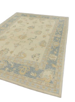 Turkish Oushak Rug Green Beige Taupe Handwoven Wool Rug 7'10" x 10'2"