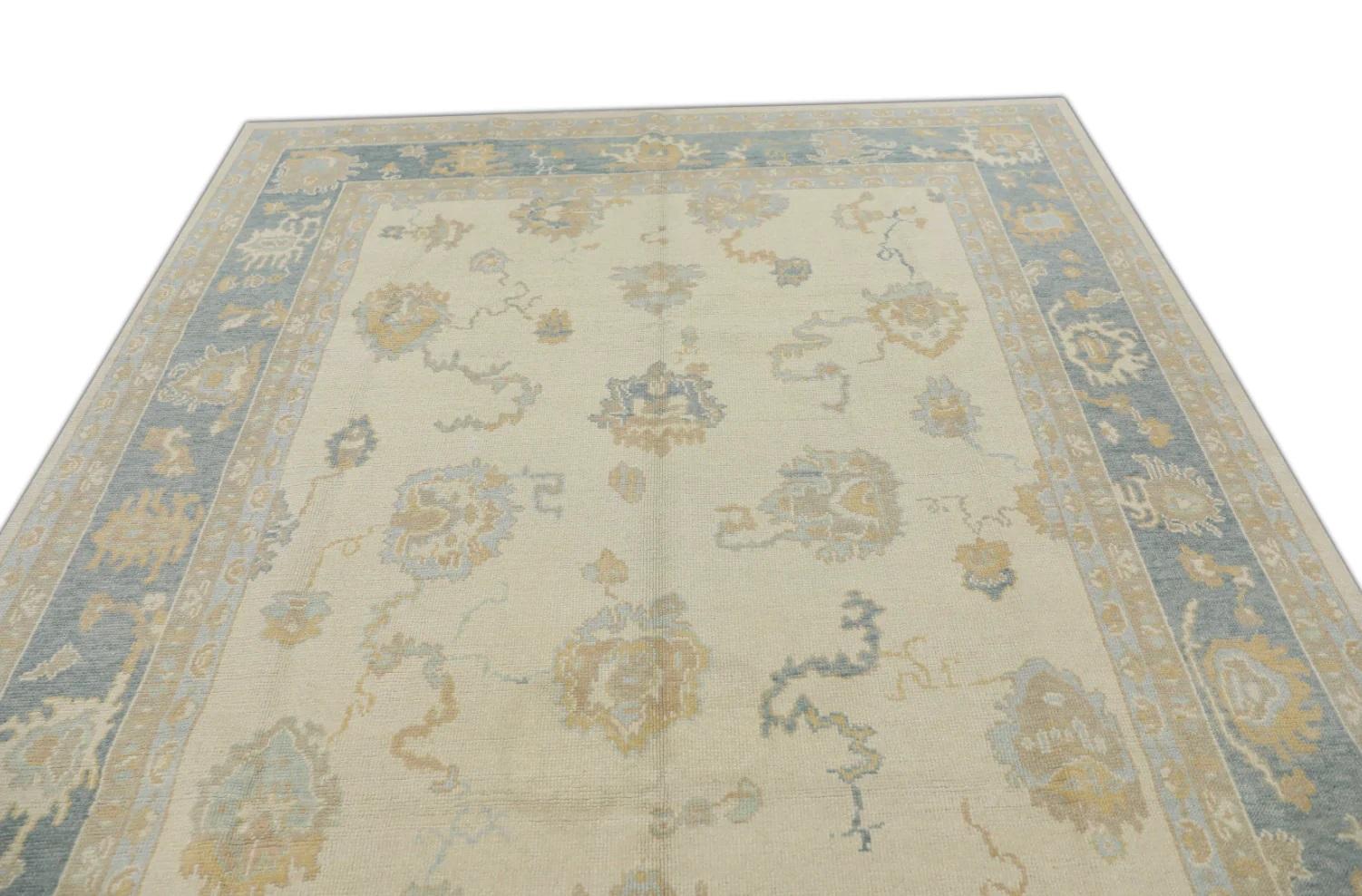 Moderno Tappeto turco Oushak Verde Beige Taupe Tessuto a mano in lana 7'10