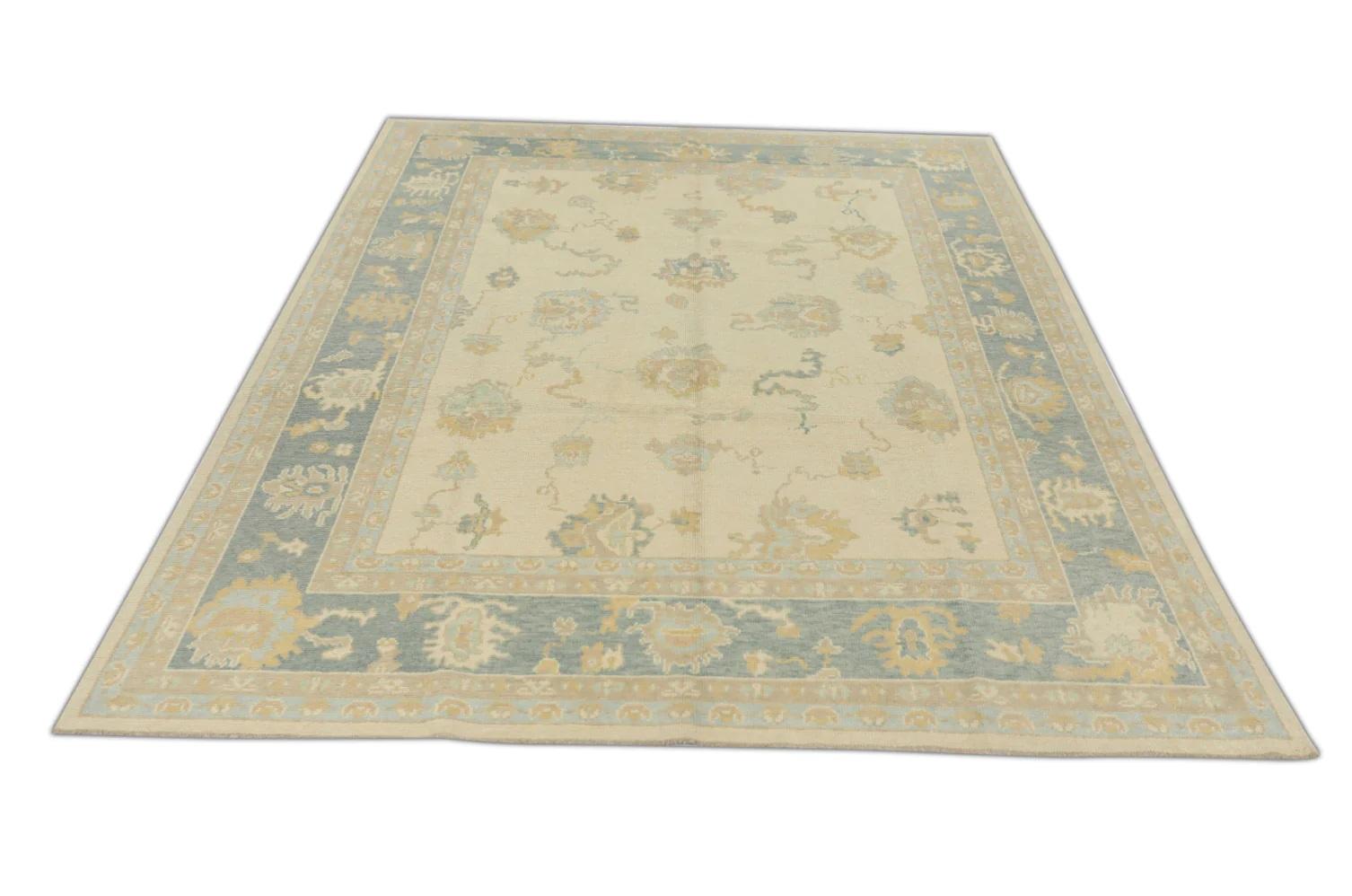 Tintura vegetale Tappeto turco Oushak Verde Beige Taupe Tessuto a mano in lana 7'10