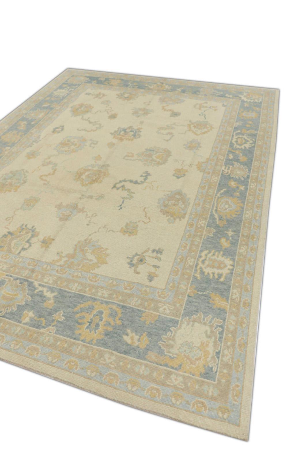 Lana Tappeto turco Oushak Verde Beige Taupe Tessuto a mano in lana 7'10