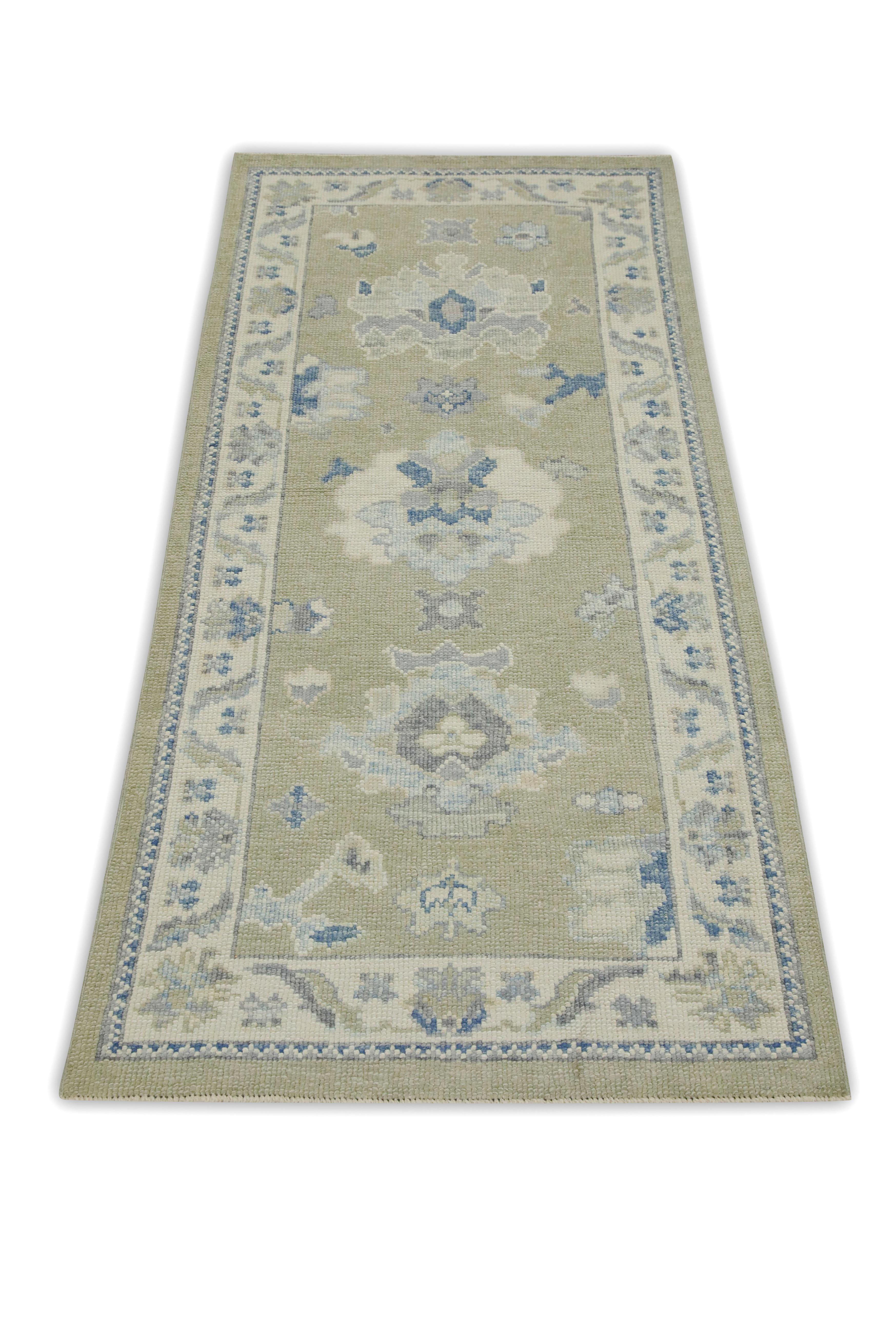 Tappeto turco Oushak Greene & Greene & Blue Tessuto a mano in lana 2'11