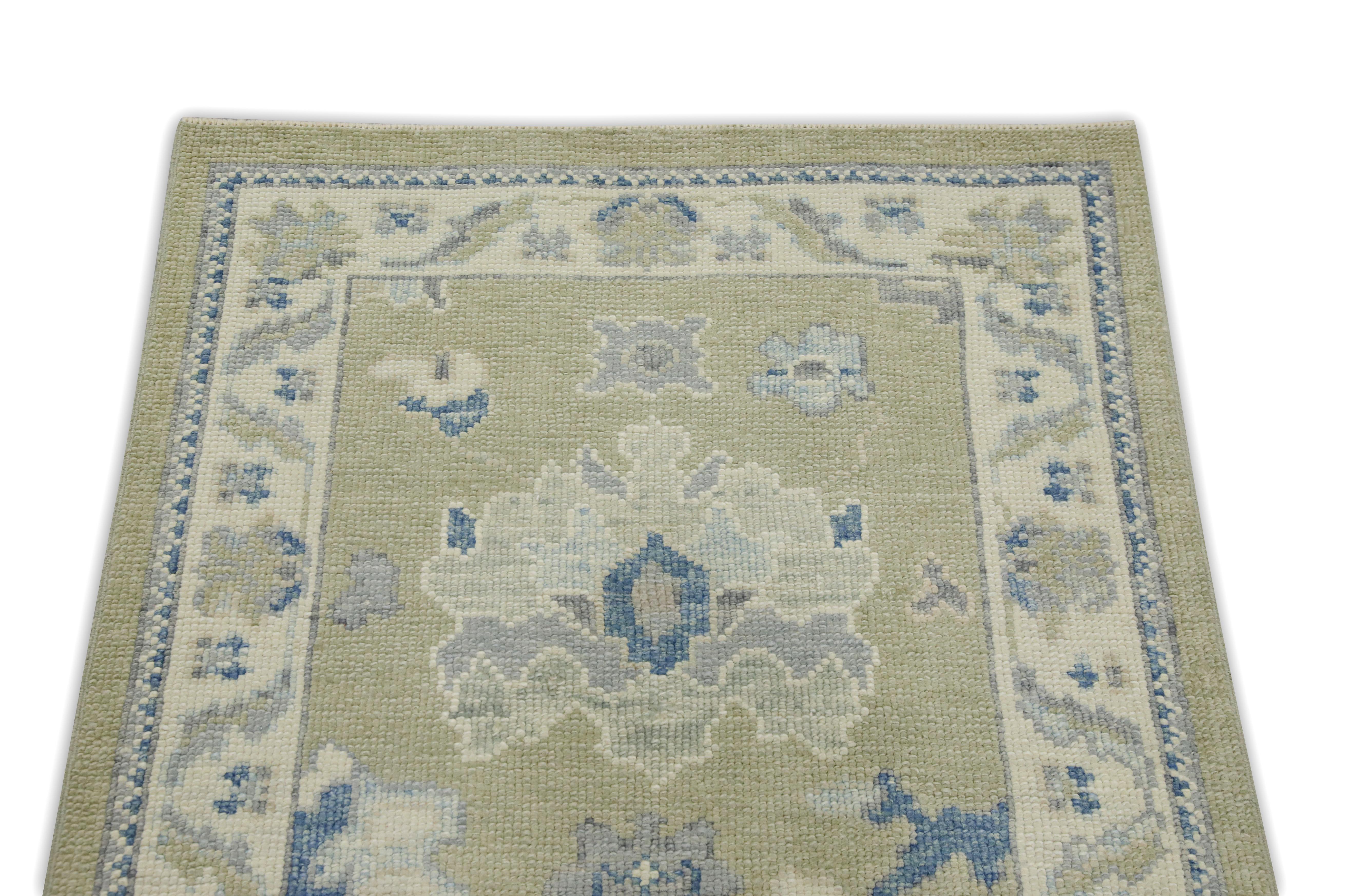 Lana Tappeto turco Oushak Greene & Greene & Blue Tessuto a mano in lana 2'11