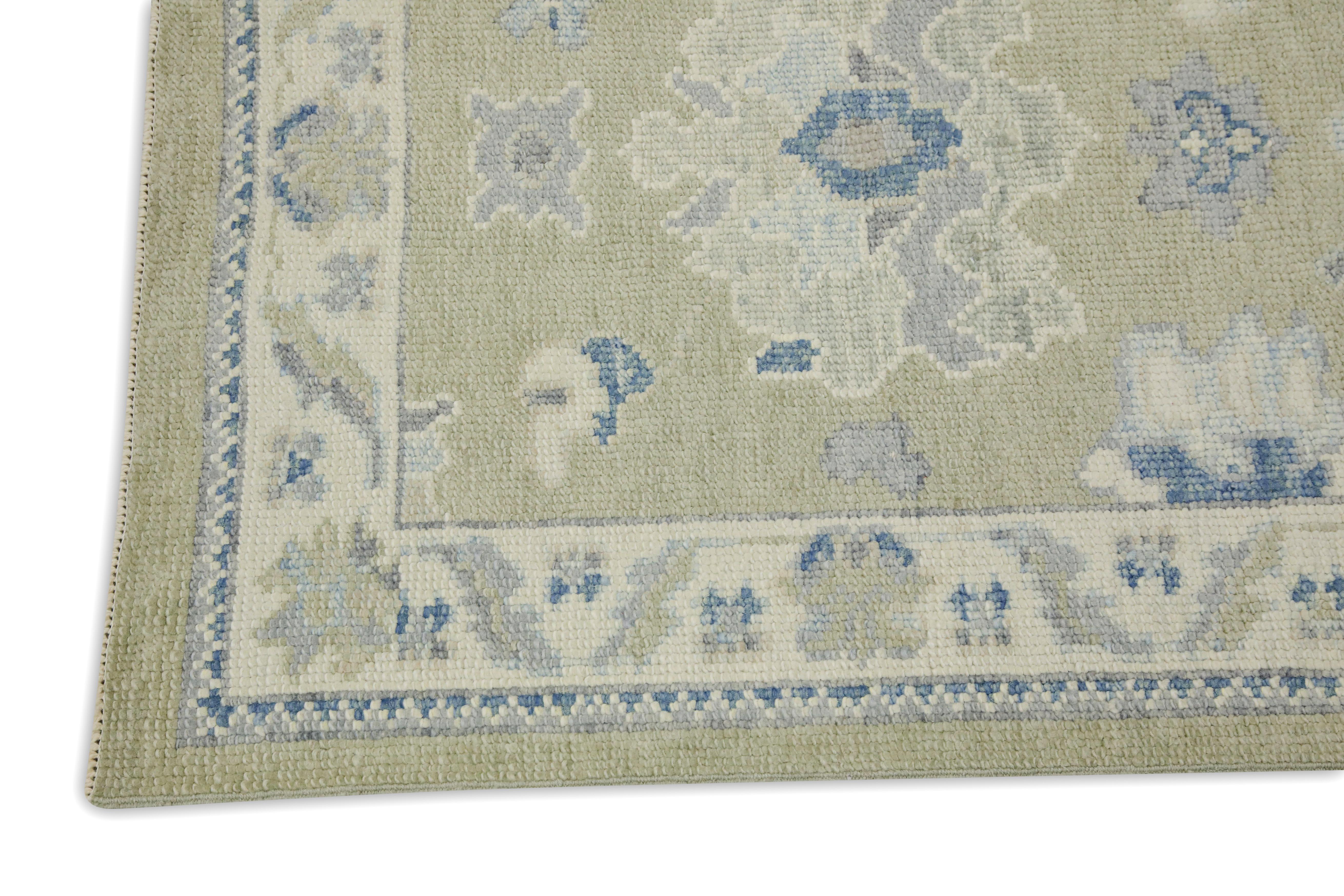 Tappeto turco Oushak Greene & Greene & Blue Tessuto a mano in lana 2'11