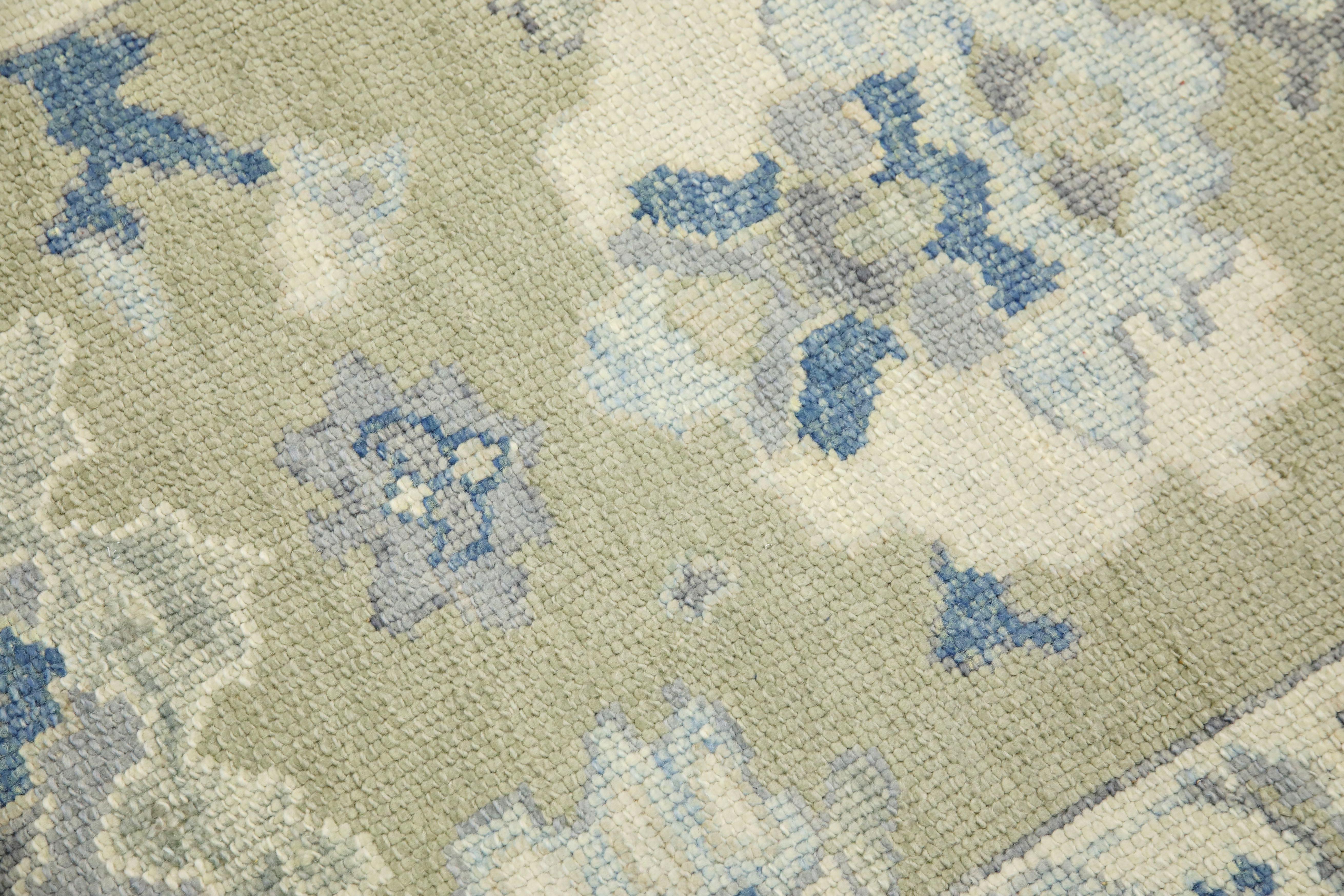 Tappeto turco Oushak Greene & Greene & Blue Tessuto a mano in lana 2'11