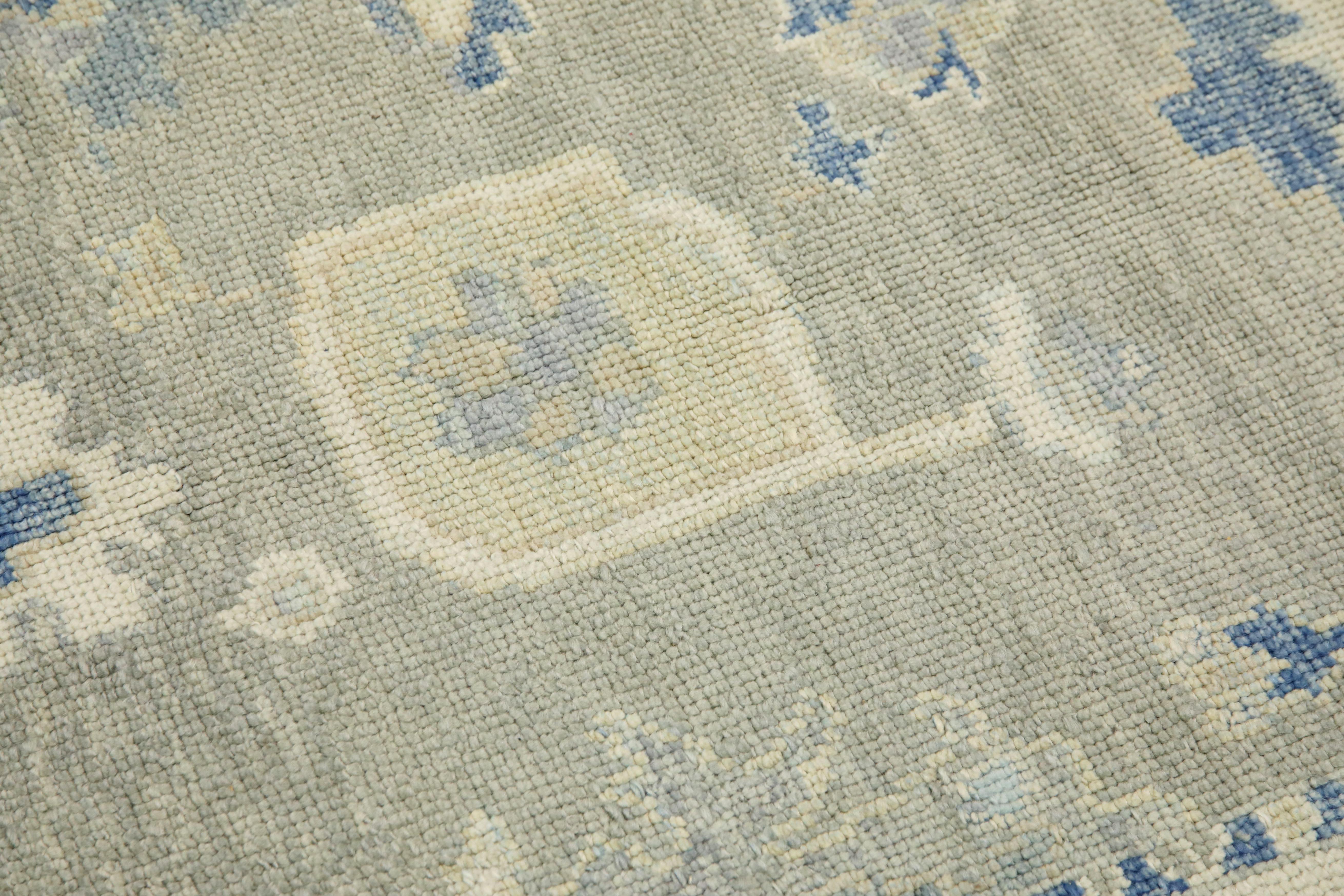 Turkish Oushak Rug Green & Blue Handwoven Wool Rug 3'10