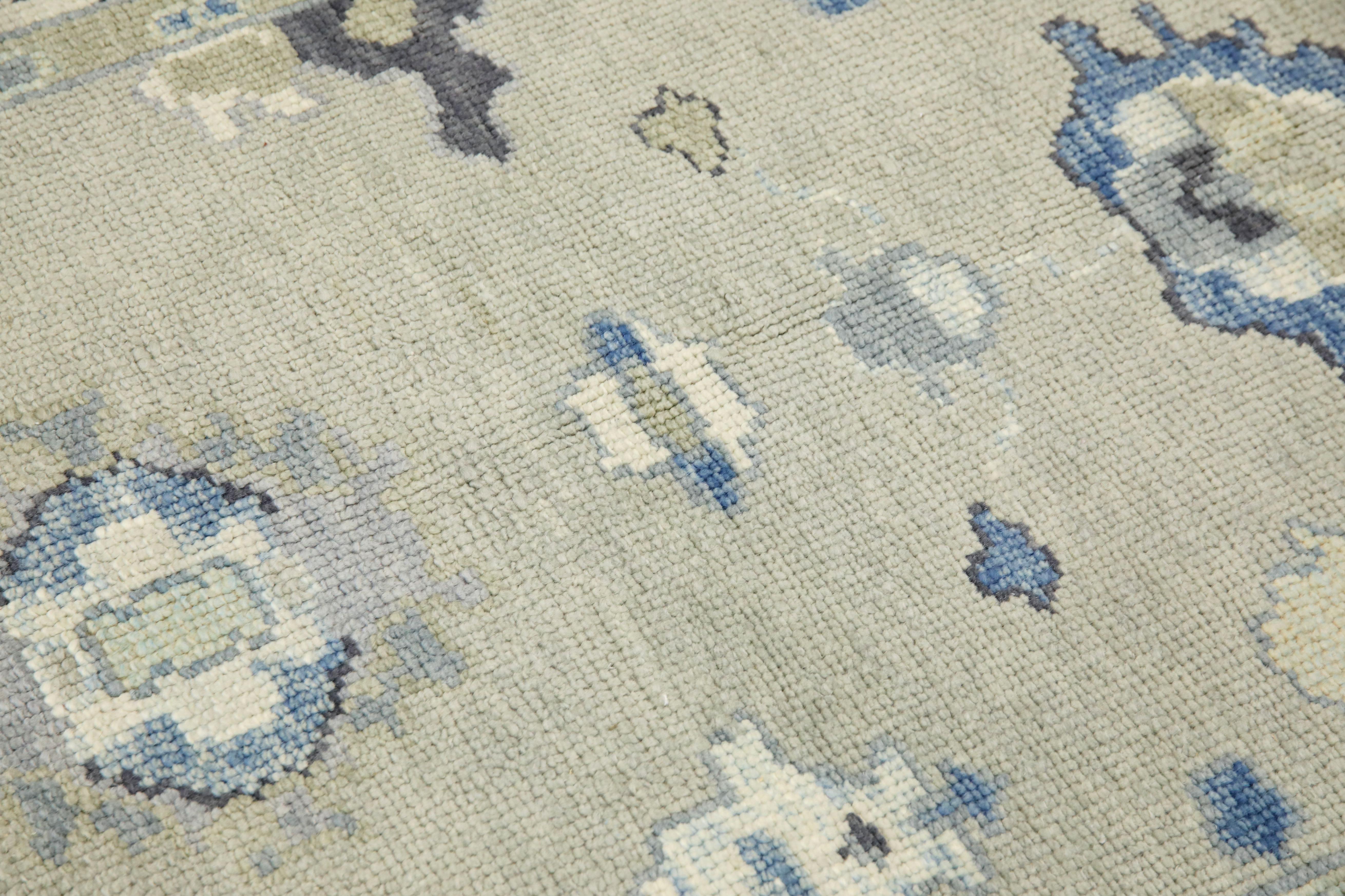 Turkish Oushak Rug Green & Blue Handwoven Wool Rug 3'10
