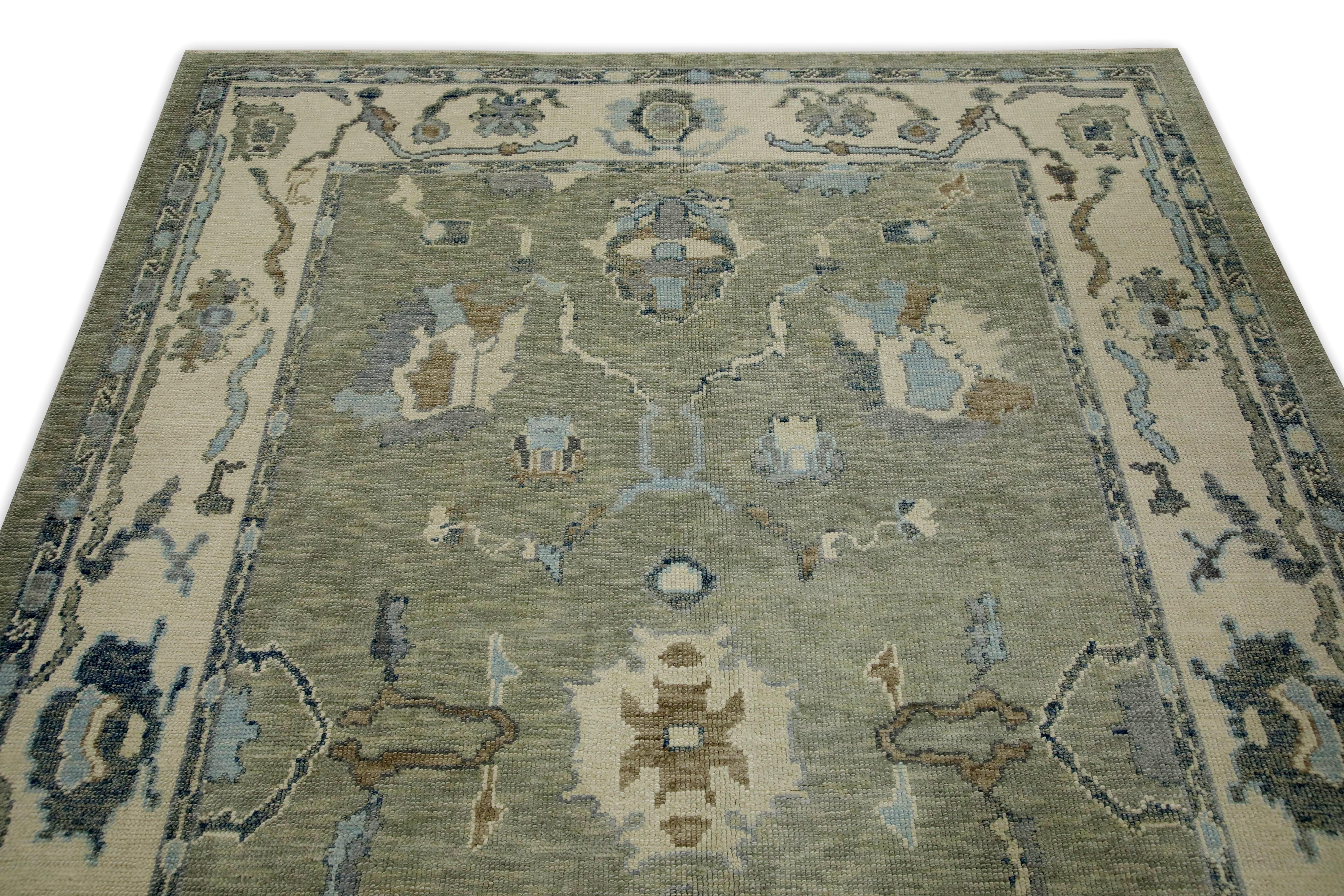 Tintura vegetale Tappeto turco Oushak Greene & Greene & Greene, tessuto a mano, 6'3