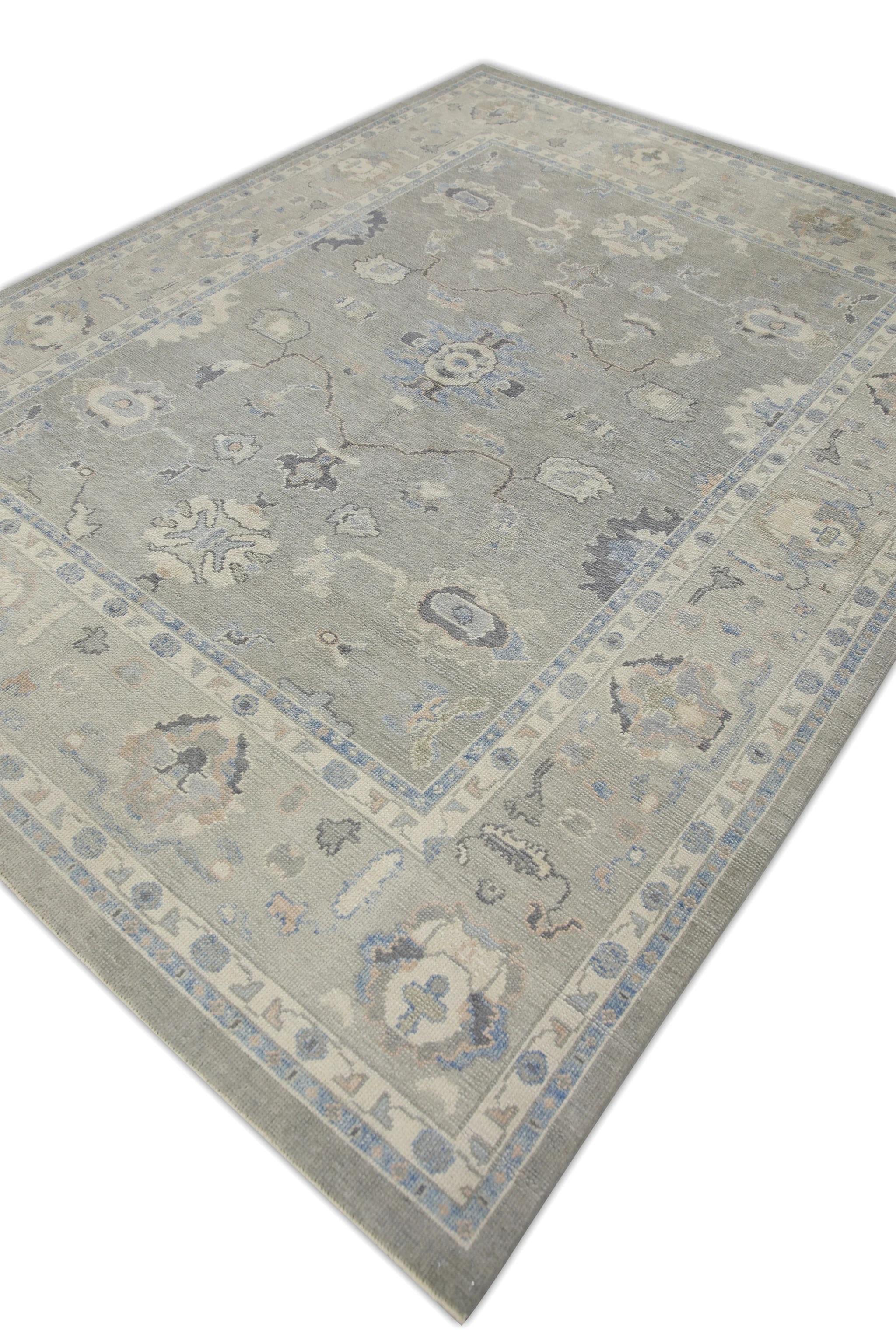 Turkish Oushak Rug Green & Blue Handwoven Wool Rug 7'9