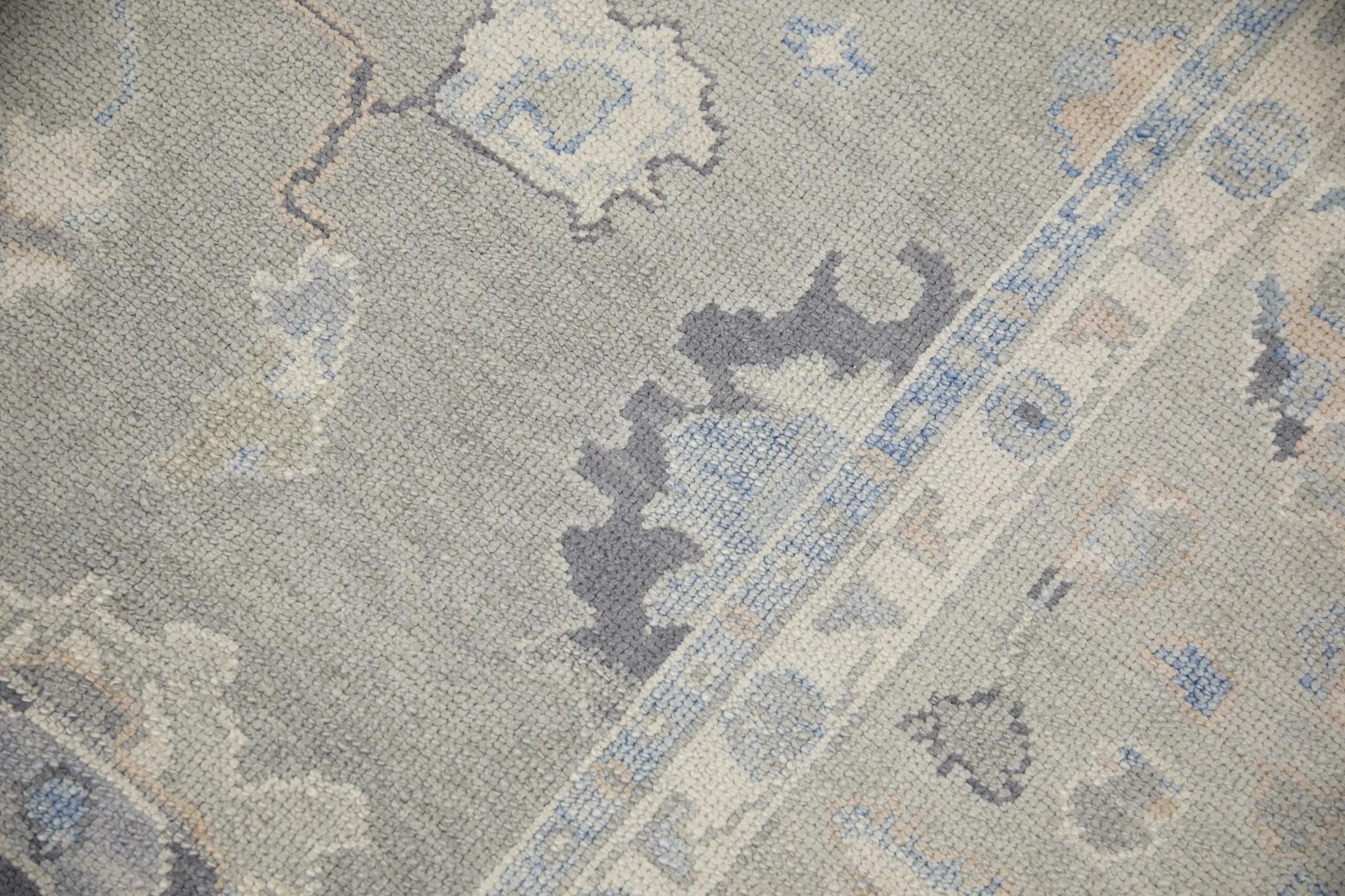 Modern Turkish Oushak Rug Green & Blue Handwoven Wool Rug 7'9