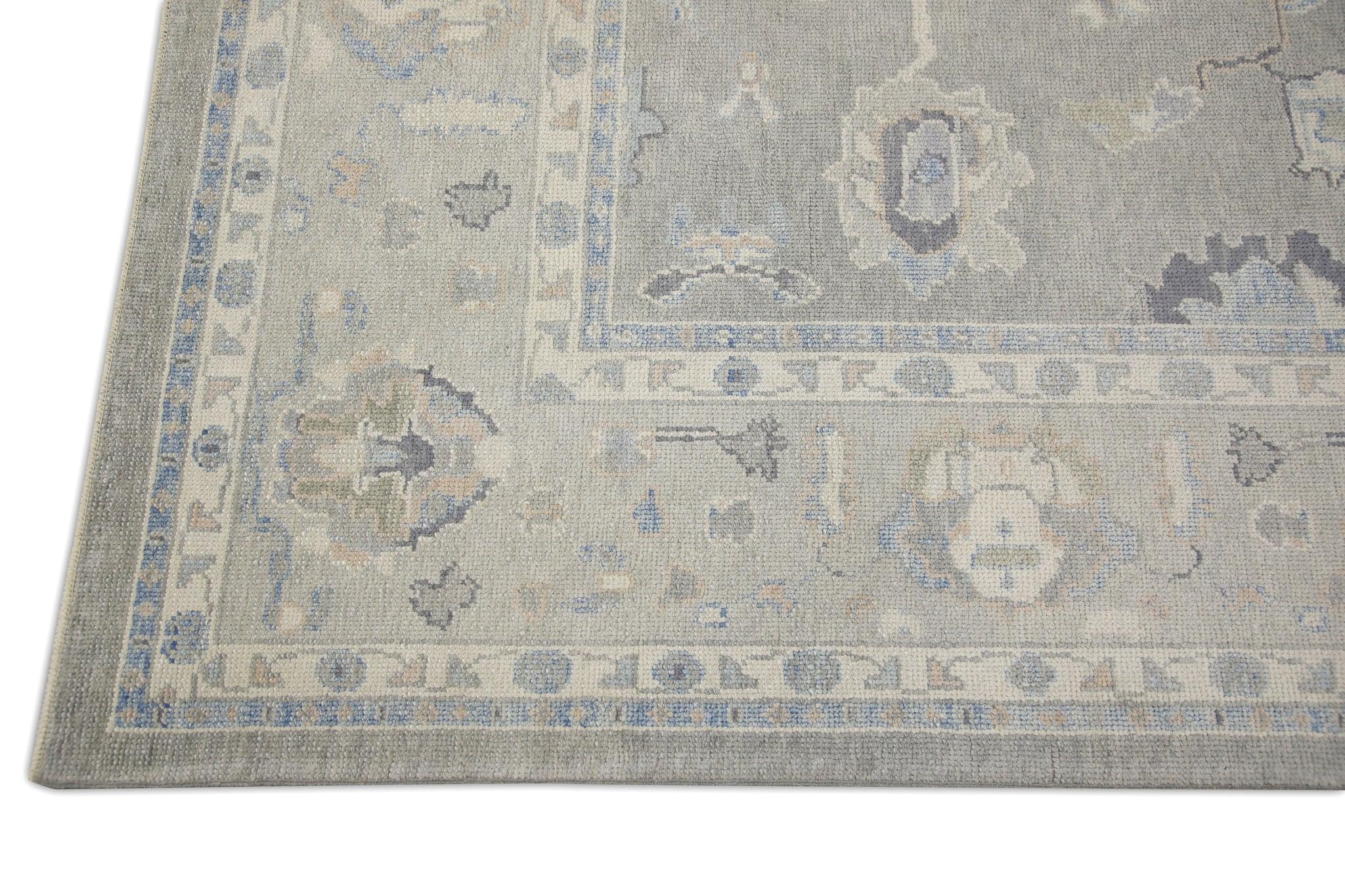 Vegetable Dyed Turkish Oushak Rug Green & Blue Handwoven Wool Rug 7'9