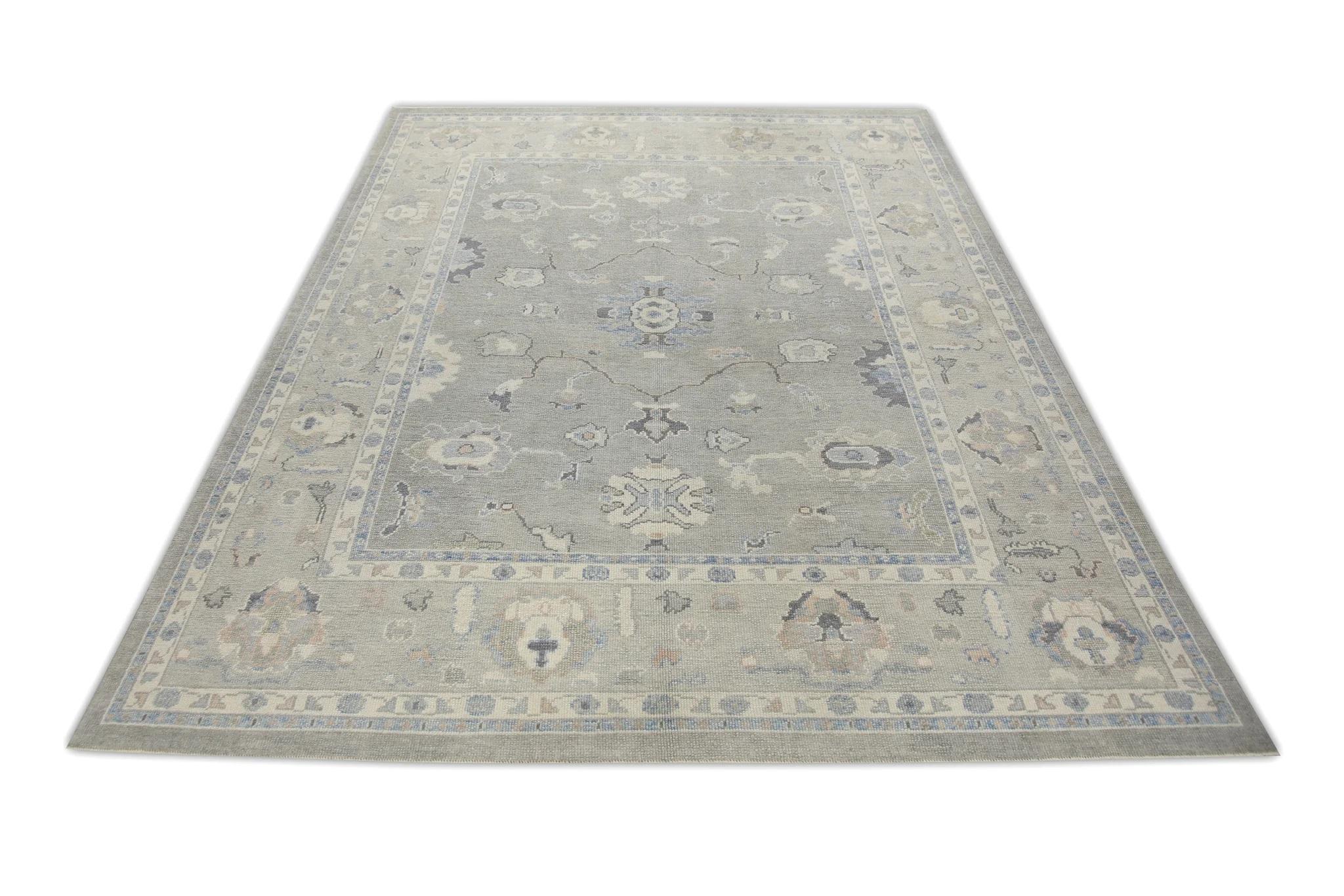 Contemporary Turkish Oushak Rug Green & Blue Handwoven Wool Rug 7'9