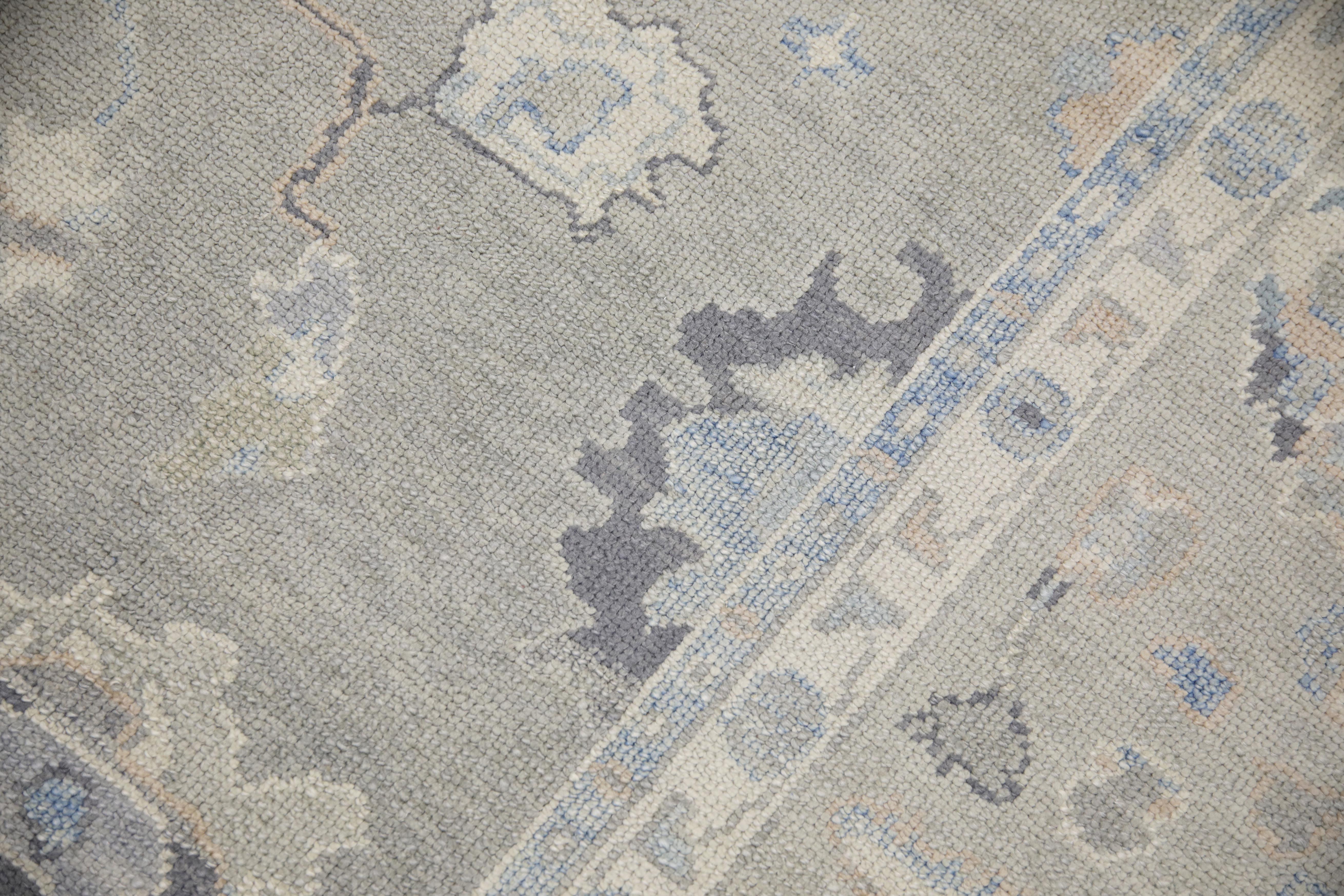 Turkish Oushak Rug Green & Blue Handwoven Wool Rug 7'9