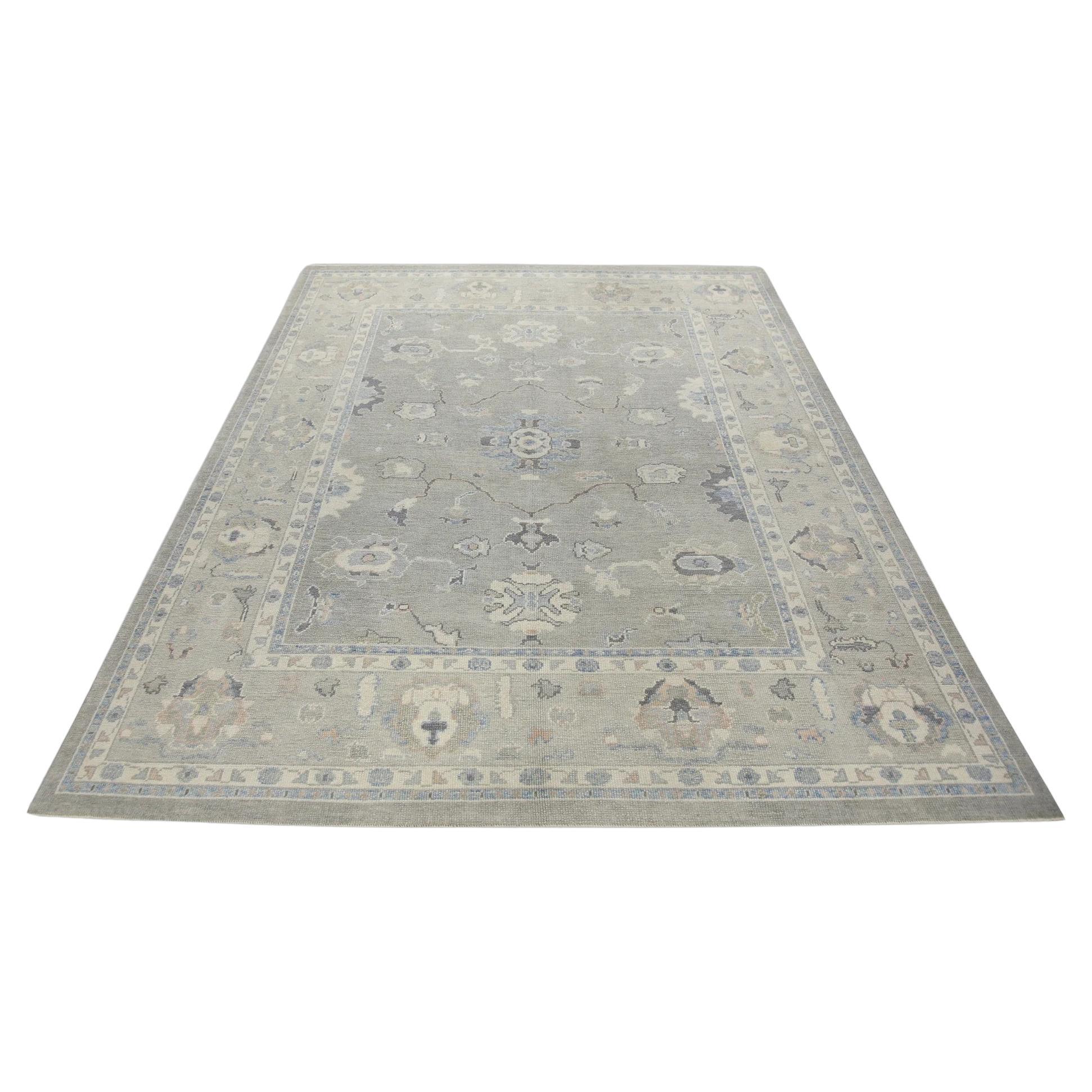 Turkish Oushak Rug Green & Blue Handwoven Wool Rug 7'9" x 10'1" For Sale