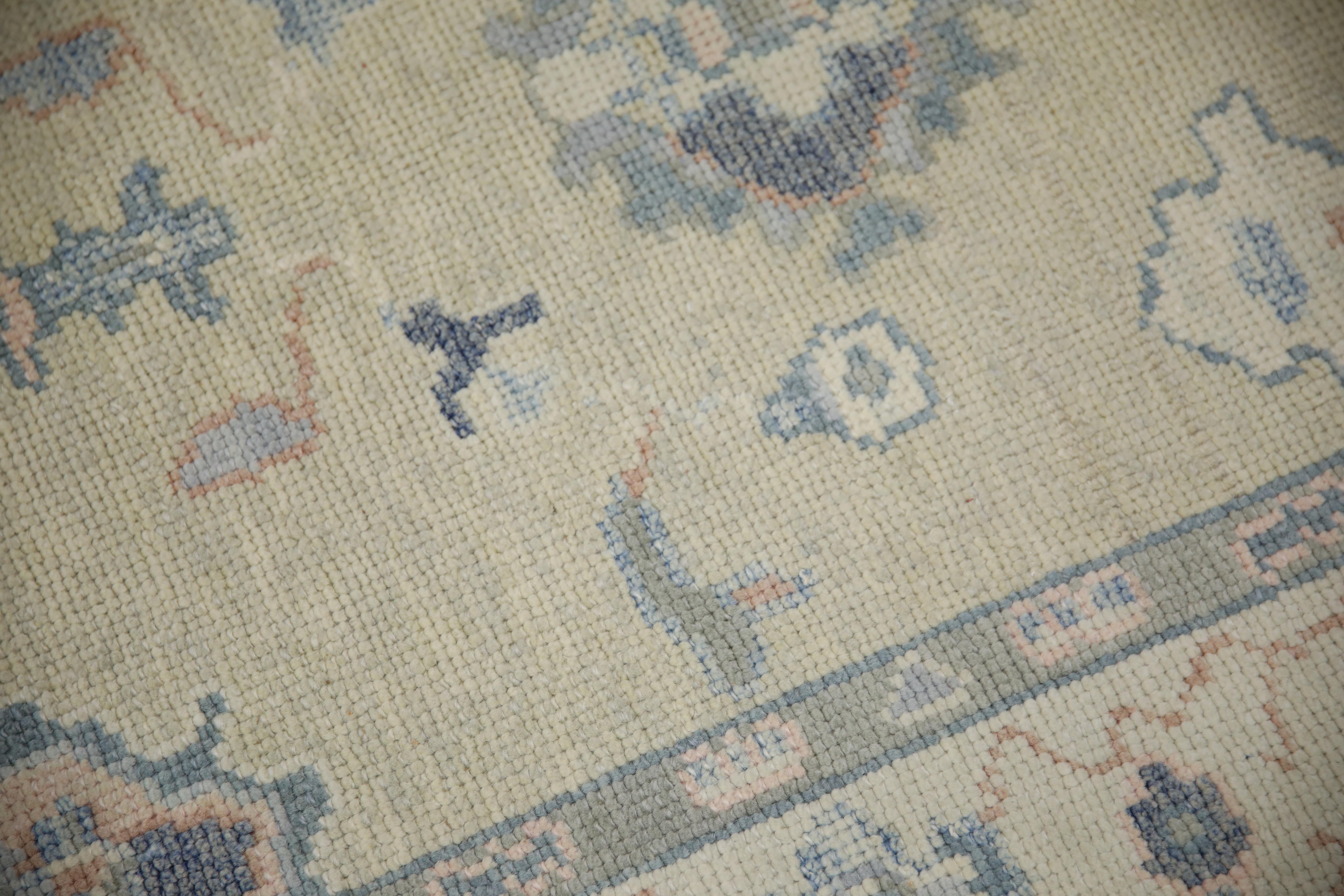 Tapis turc Oushak Vert Bleu Rose Accents Tapis de laine tissé à la main 3'11