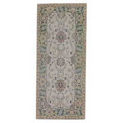 Tappeto turco Oushak Greene & Greene & Greene & Blu Tessuto a mano in lana 2'8" x 5'11"