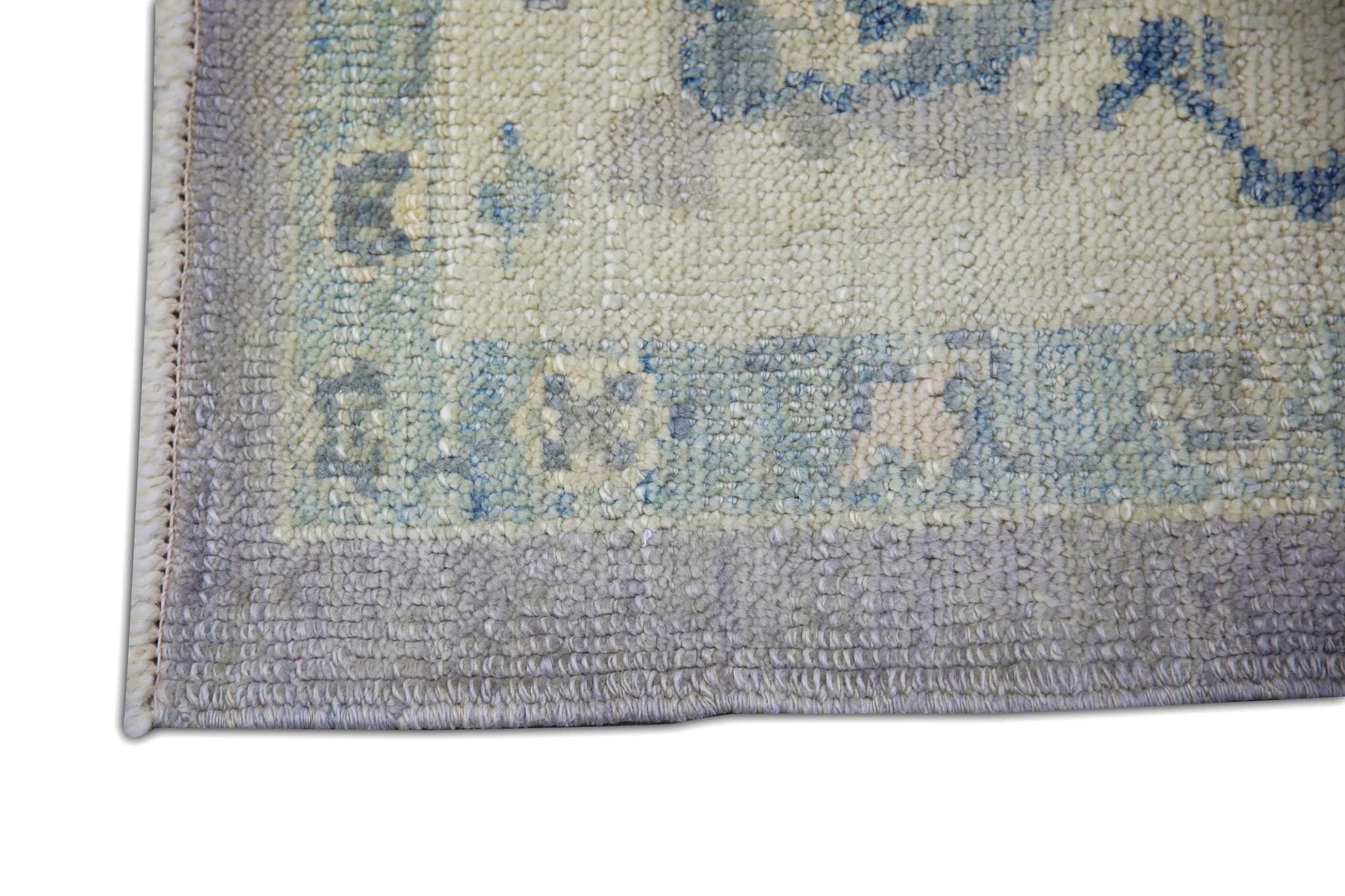 Turco Tappeto turco Oushak fatto a mano in lana viola blu floreale 6'5