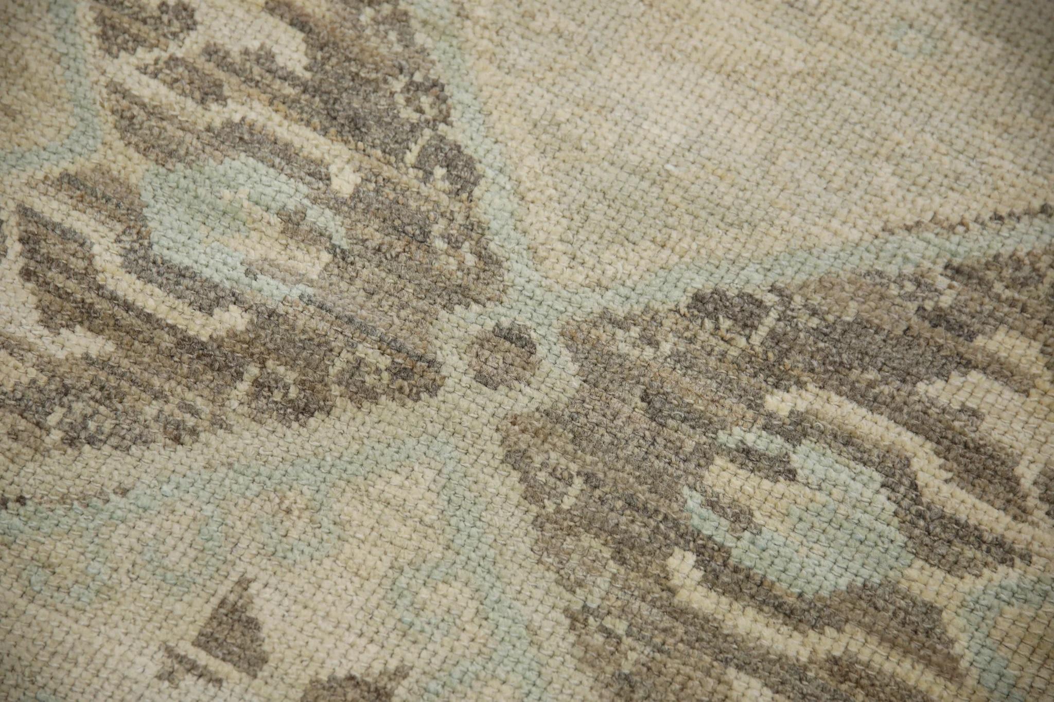 Turkish Oushak Rug Handwoven Brown & Blue Medallion Design Rug 3'1