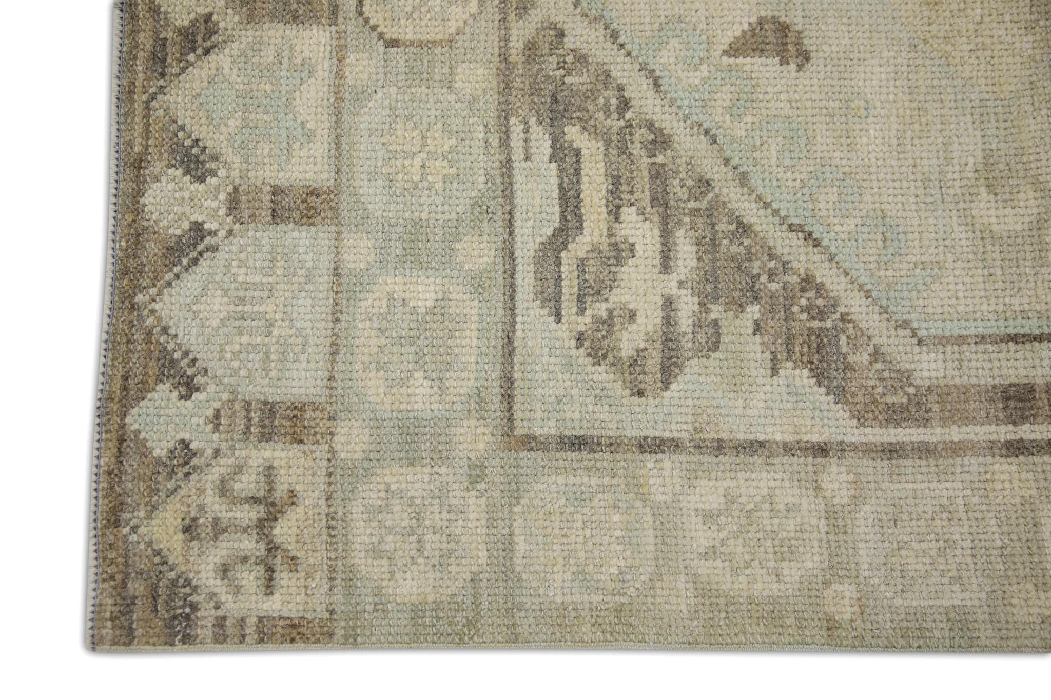 Modern Turkish Oushak Rug Handwoven Brown & Blue Medallion Design Rug 3'1