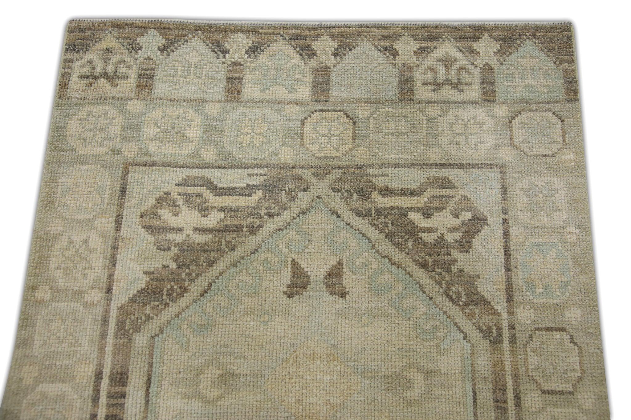 Vegetable Dyed Turkish Oushak Rug Handwoven Brown & Blue Medallion Design Rug 3'1