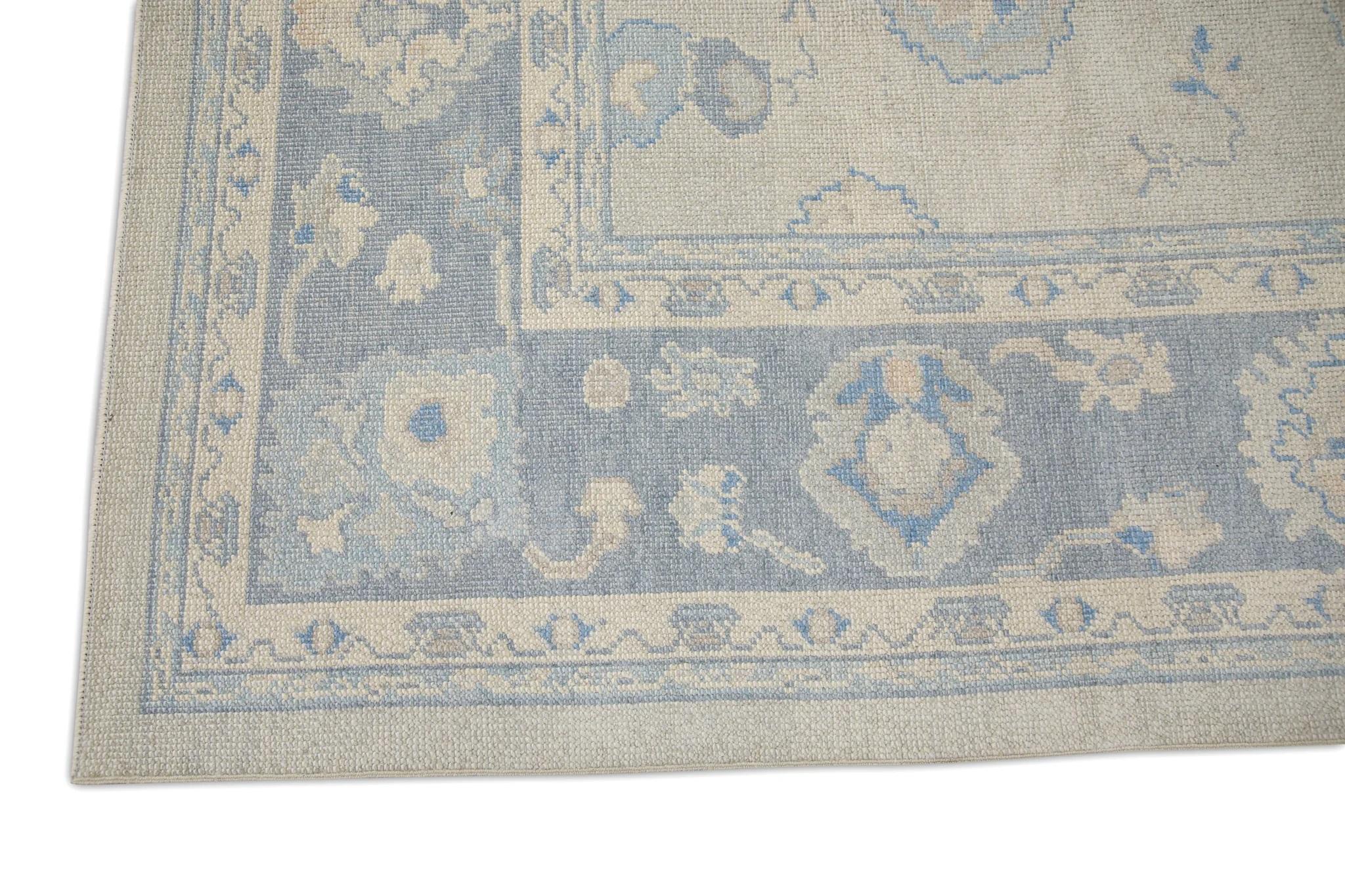 Turco Tappeto turco Oushak Tessuto a mano in lana blu con design floreale 8'2