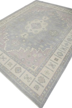 Turkish Oushak Rug Handwoven Wool Blue & Purple Rug 7'11" x 9'10"