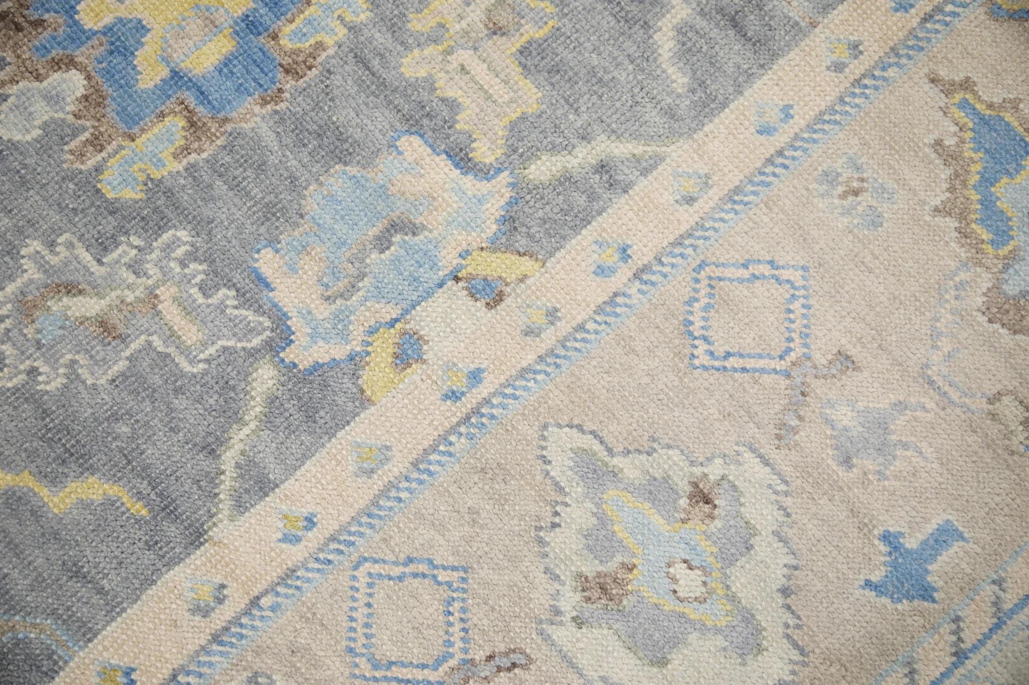 Türkischer Oushak Teppich Handgewebte Wolle Brown Blue Floral 7'11