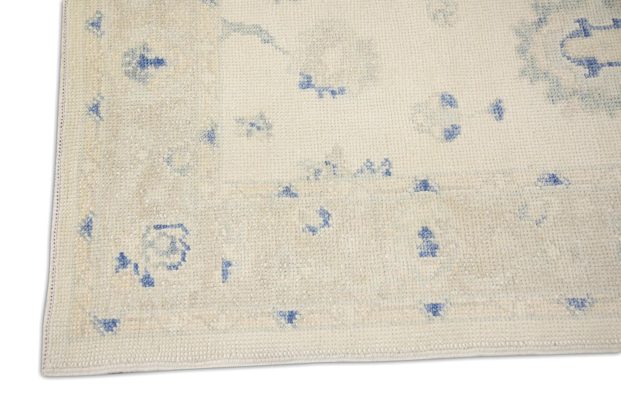 Hand-Woven Turkish Oushak Rug Handwoven Wool Cream Blue Floral 3'1