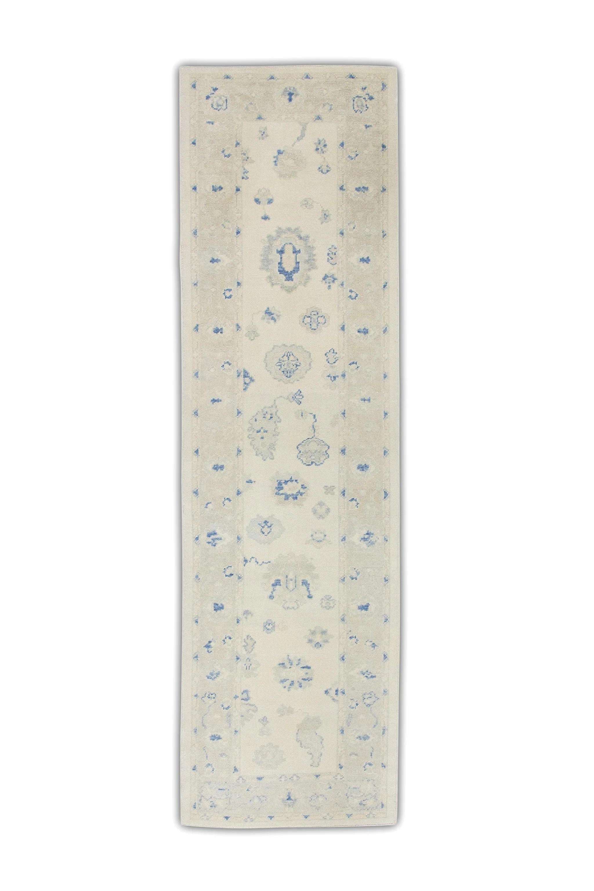 Turkish Oushak Rug Handwoven Wool Cream Blue Floral 3'1