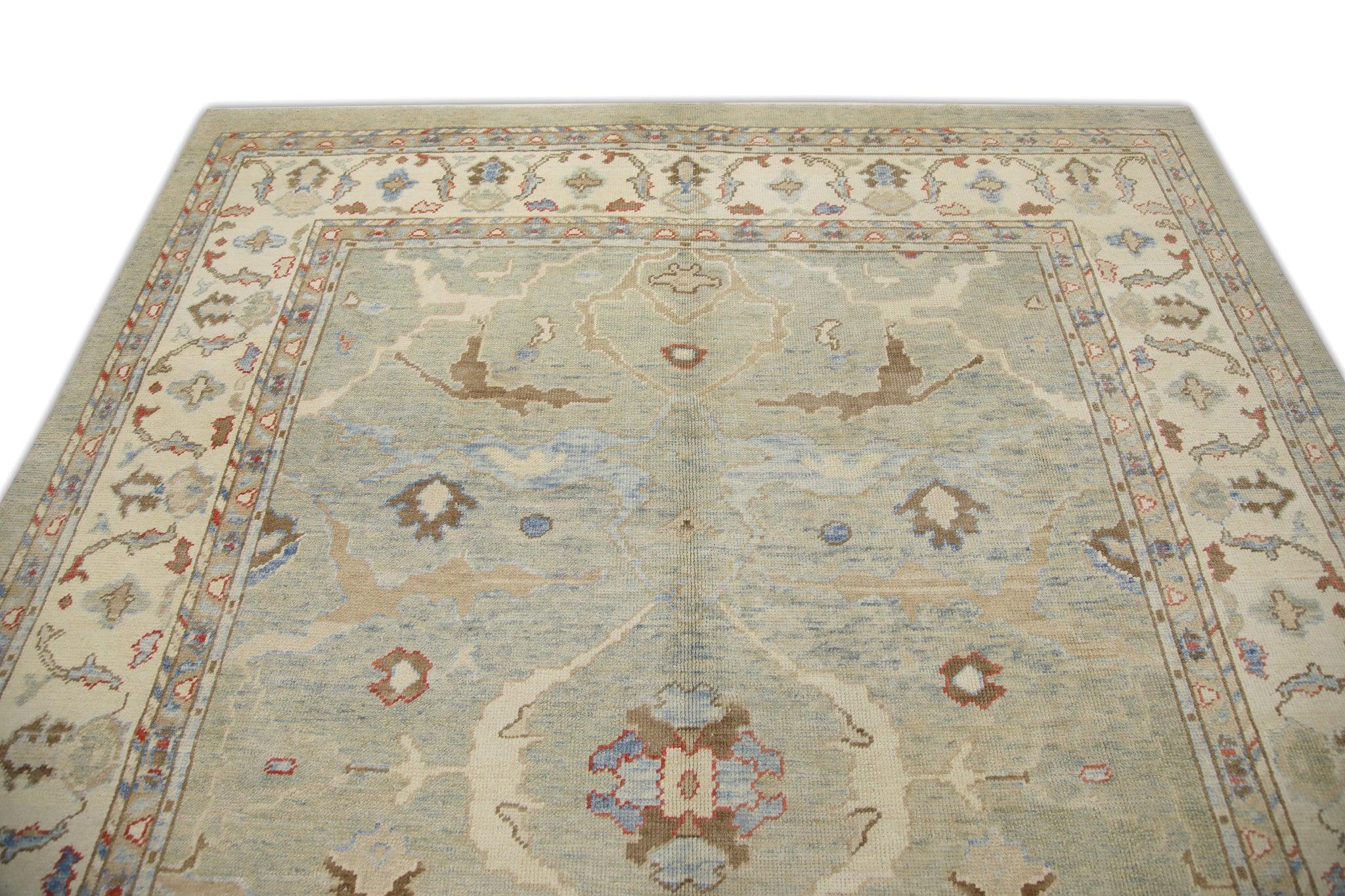 Türkischer Oushak Teppich Handgewebte Wolle Grün Braun Rot Floral 8'3