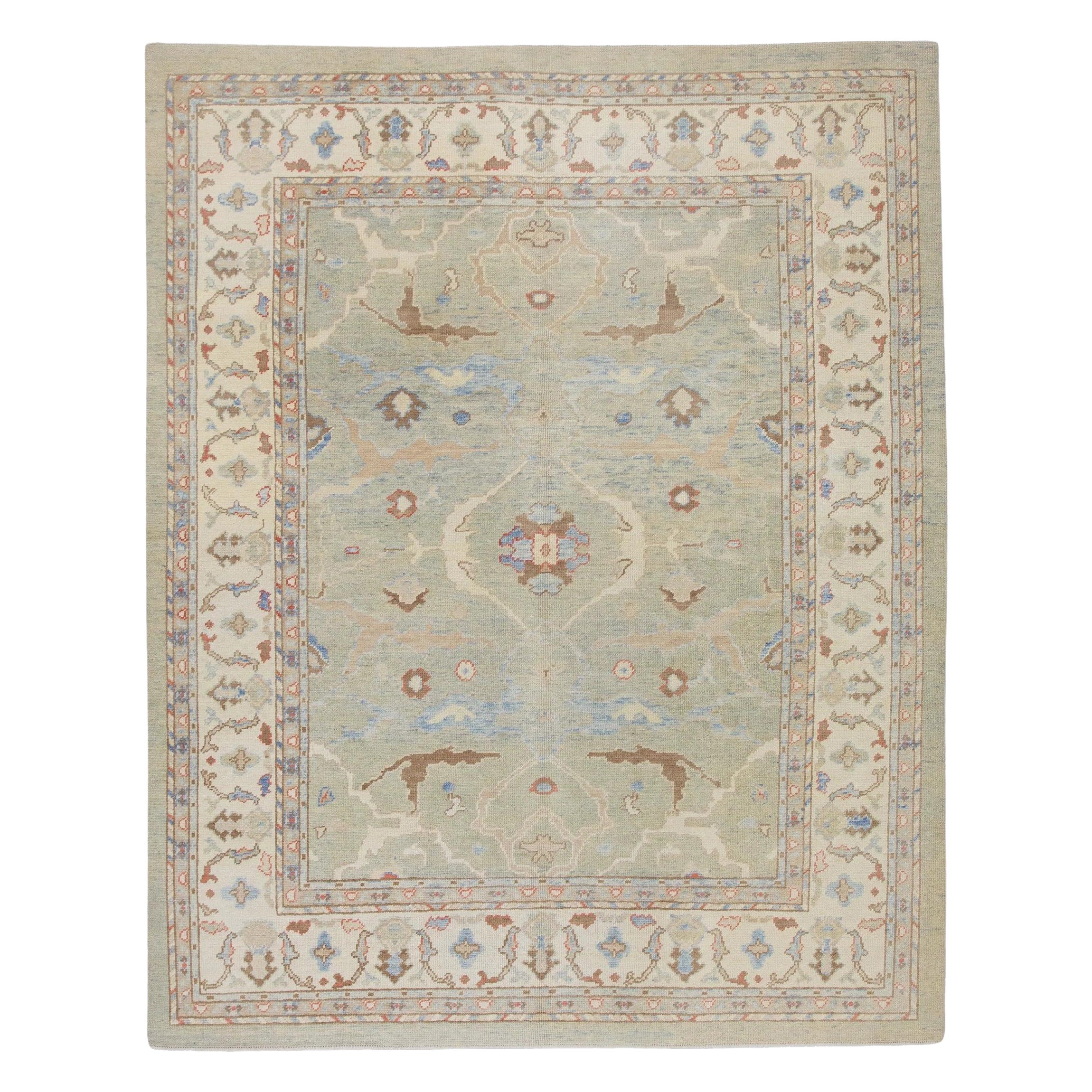 Tappeto turco Oushak tessuto a mano in lana Greene & Greene Brown Red Floral 8'3" x 10'7"