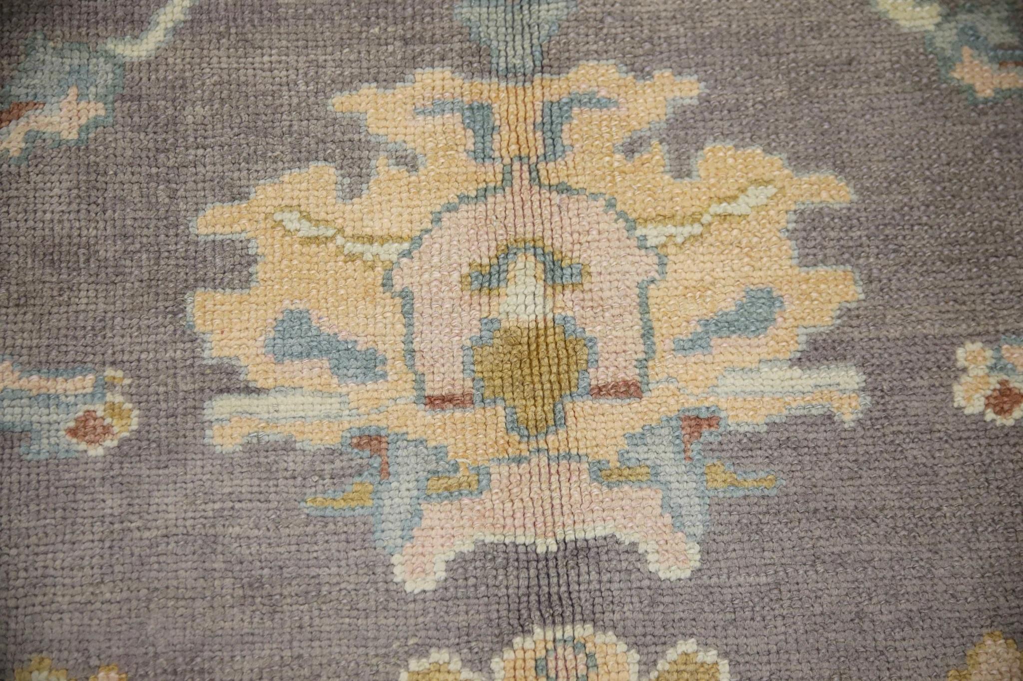 Modern Turkish Oushak Rug Handwoven Wool Purple and Blue Handmade Rug 6'4