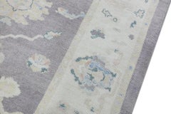 Turkish Oushak Rug Handwoven Wool Purple Blue Floral Design Rug 6'2" x 9'