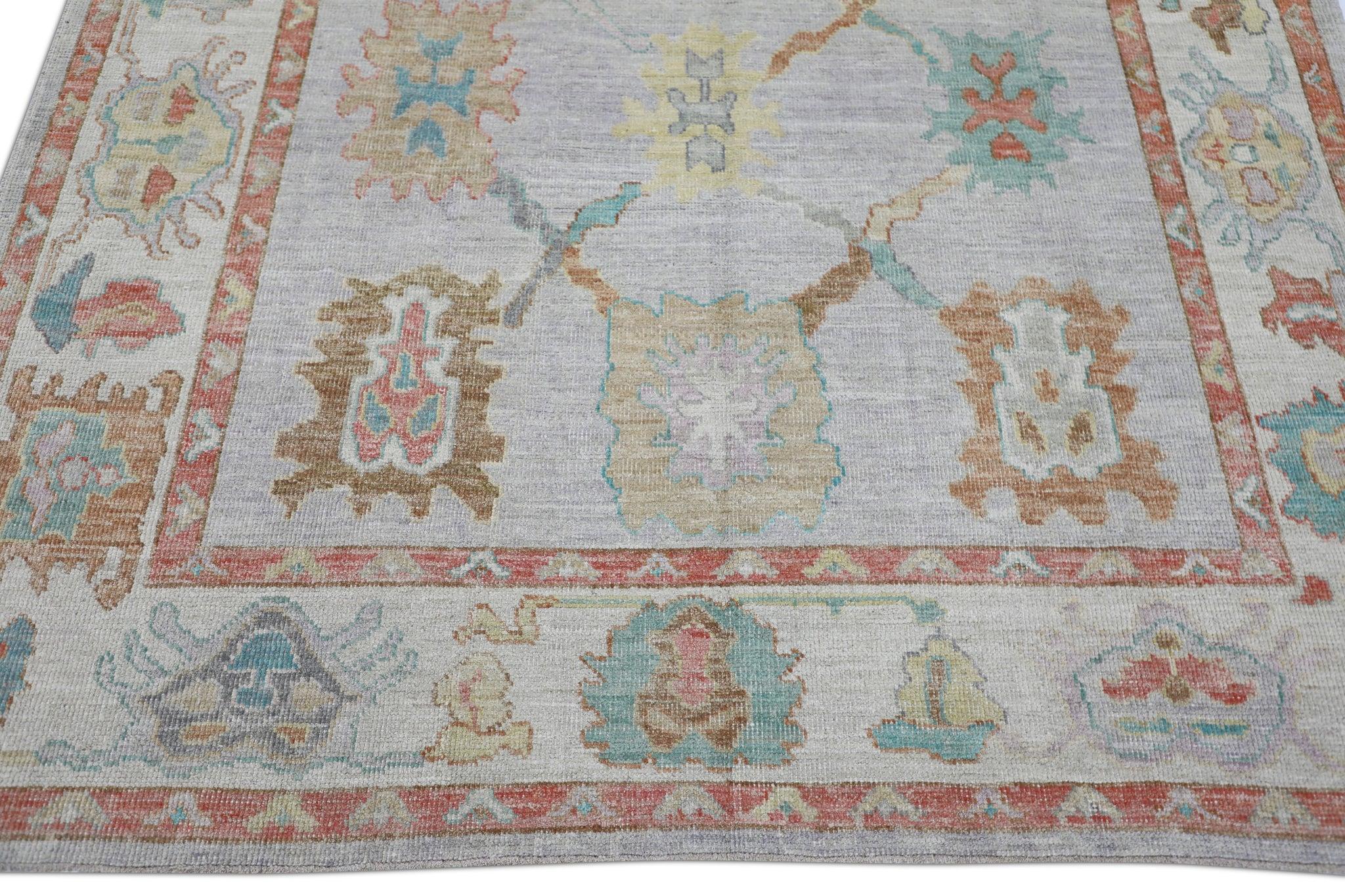 Tappeto turco Oushak Tessuto a mano in lana rosso multicolore Design/One 6'7
