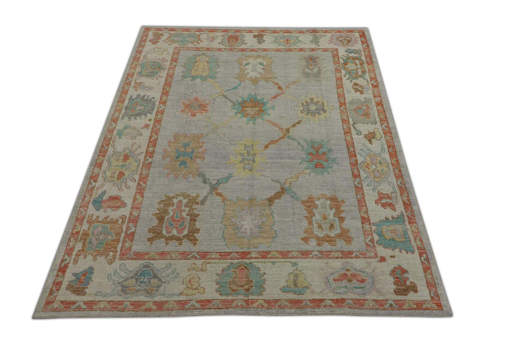 Tappeto turco Oushak Tessuto a mano in lana rosso multicolore Design/One 6'7