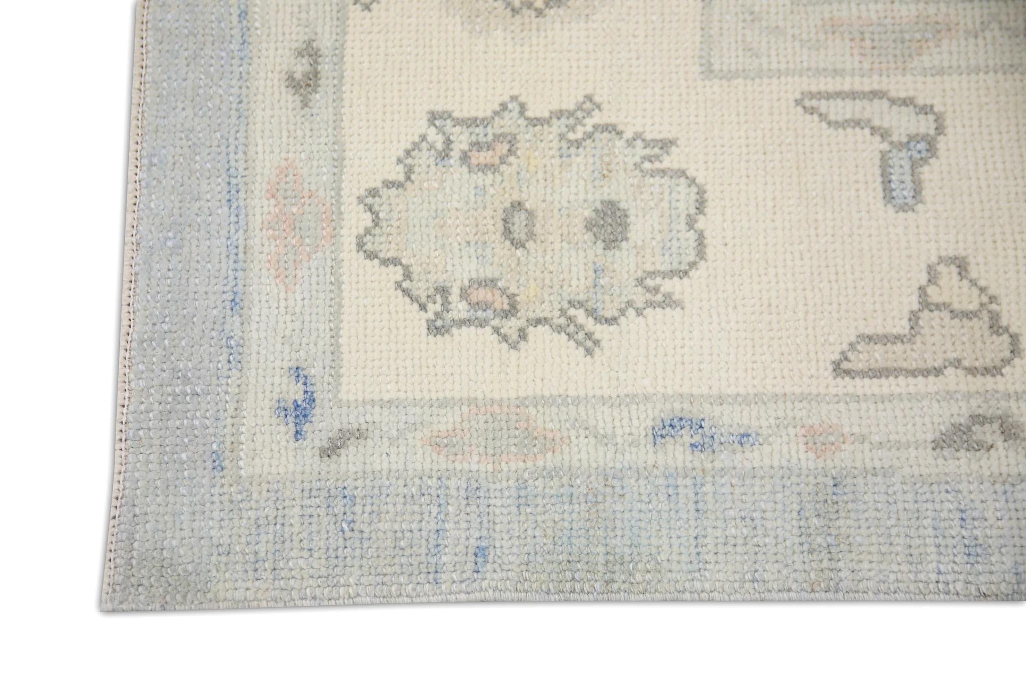 Vegetable Dyed Turkish Oushak Rug Handwoven Wool Soft Blue & Brown Floral 6'1