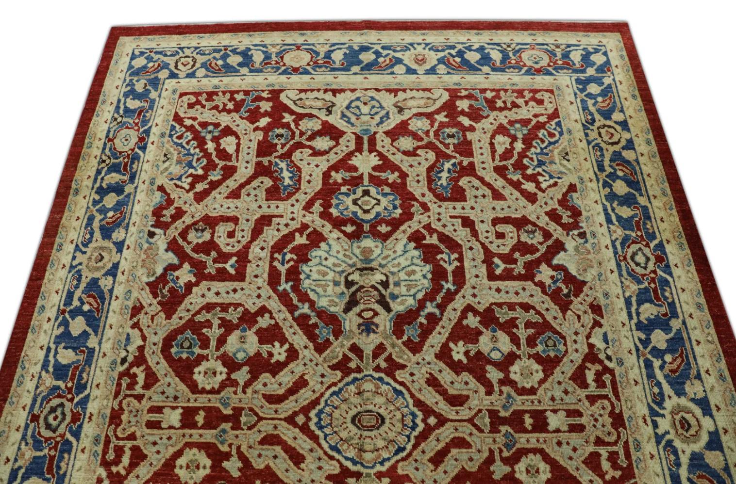 Alfombra Turca Oushak Tejida a Mano Lana Tradicional Rojo Azul 6'1