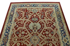 Alfombra Turca Oushak Tejida a Mano Lana Tradicional Rojo Azul 6'1" x 8'10"