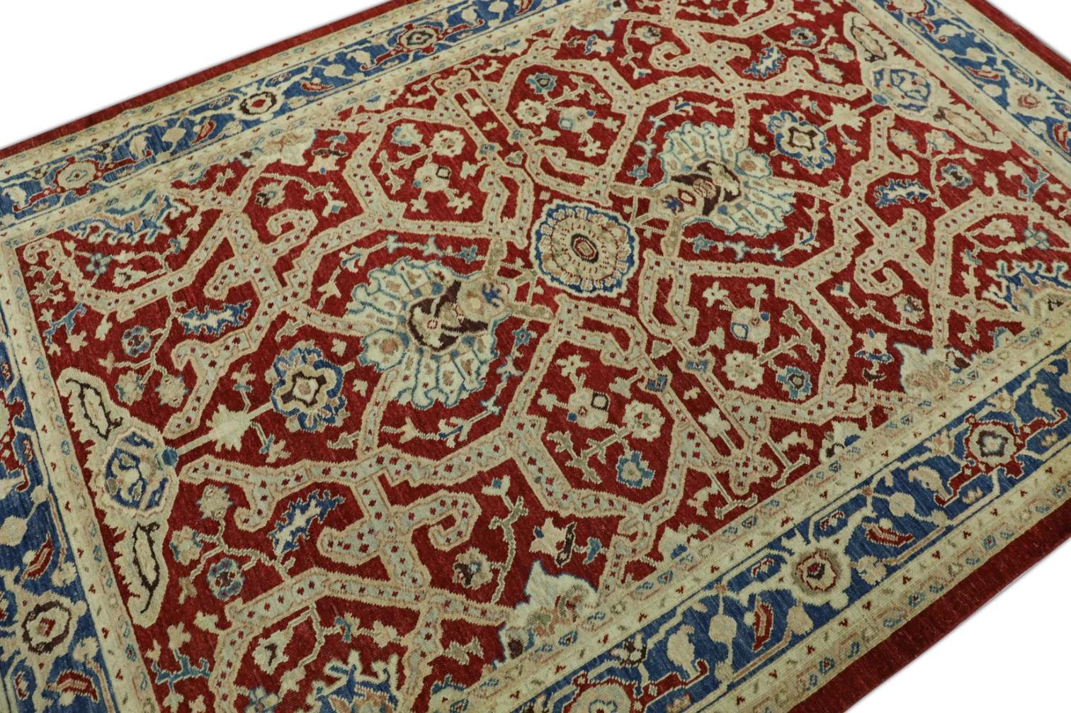 Alfombra Turca Oushak Tejida a Mano Lana Tradicional Rojo Azul 6'1