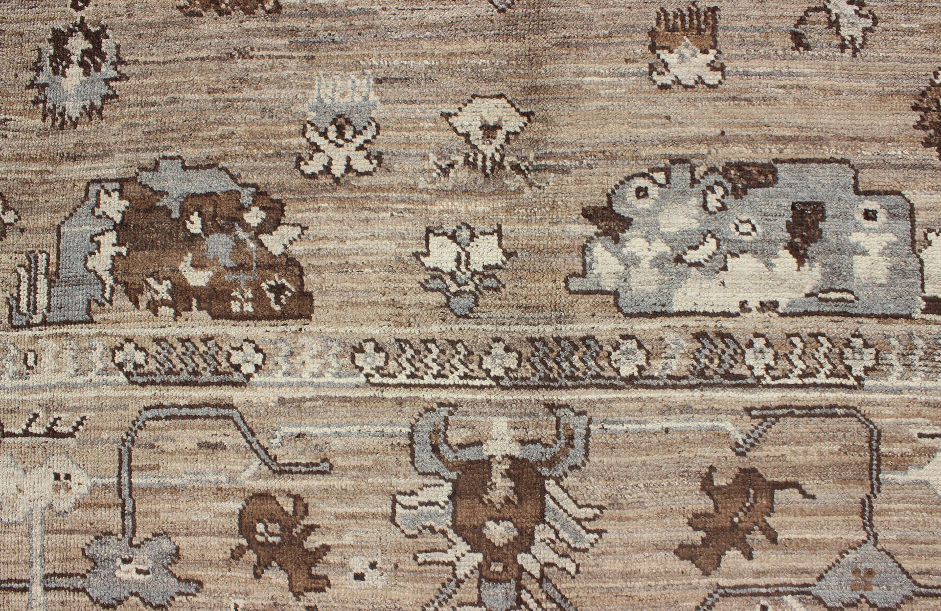 Turkish Oushak Rug in All-Over Design in Natural Wool Colors of Brown to Cream For Sale 3