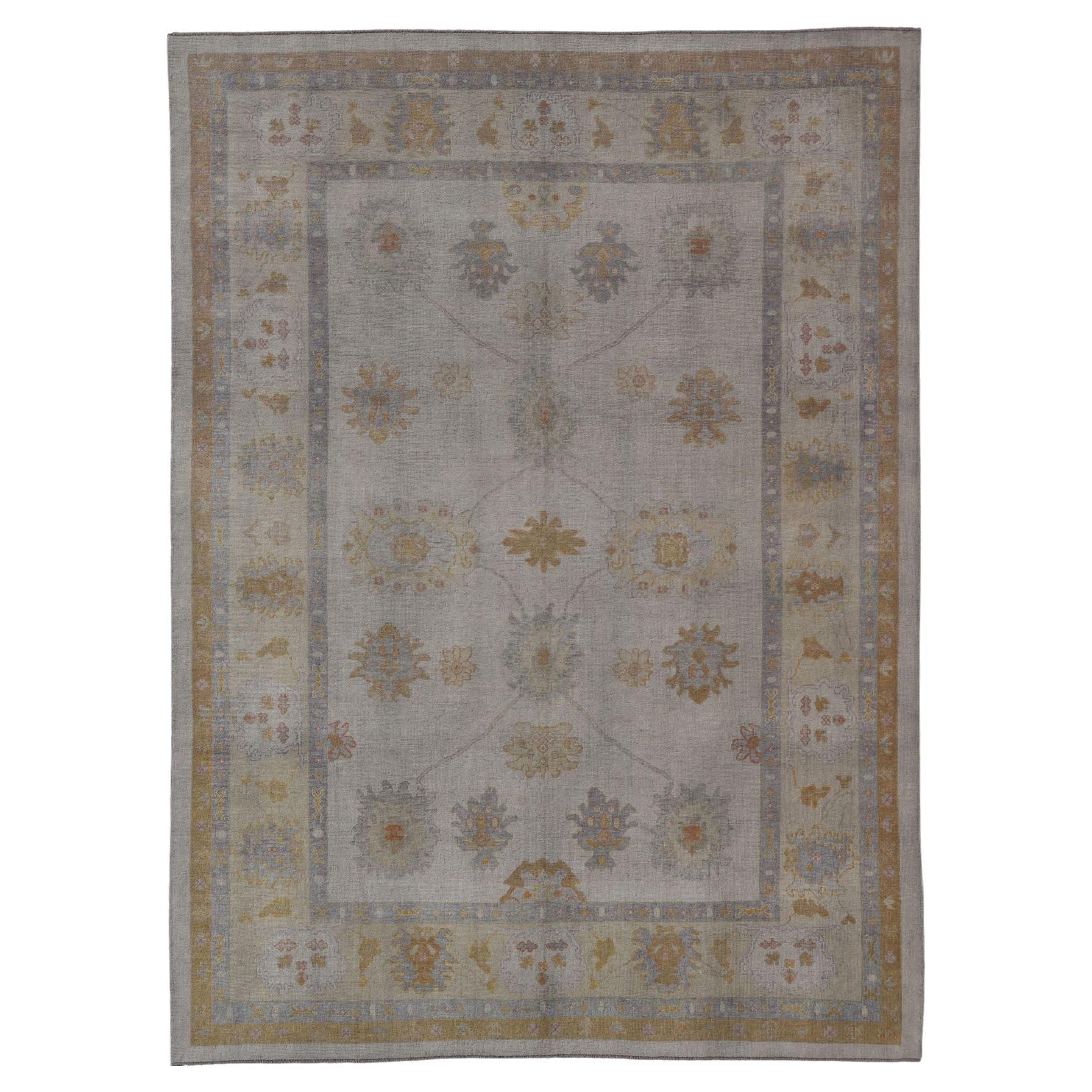 Turkish Oushak Rug in Gray with Faded Gold, Taupe, and Dusty Blue 10
6 x 14
0