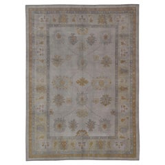 Türkischer Oushak-Teppich in Grau mit verblasstem Gold, Taupe und staubigem Blau 10
6 x 14
0