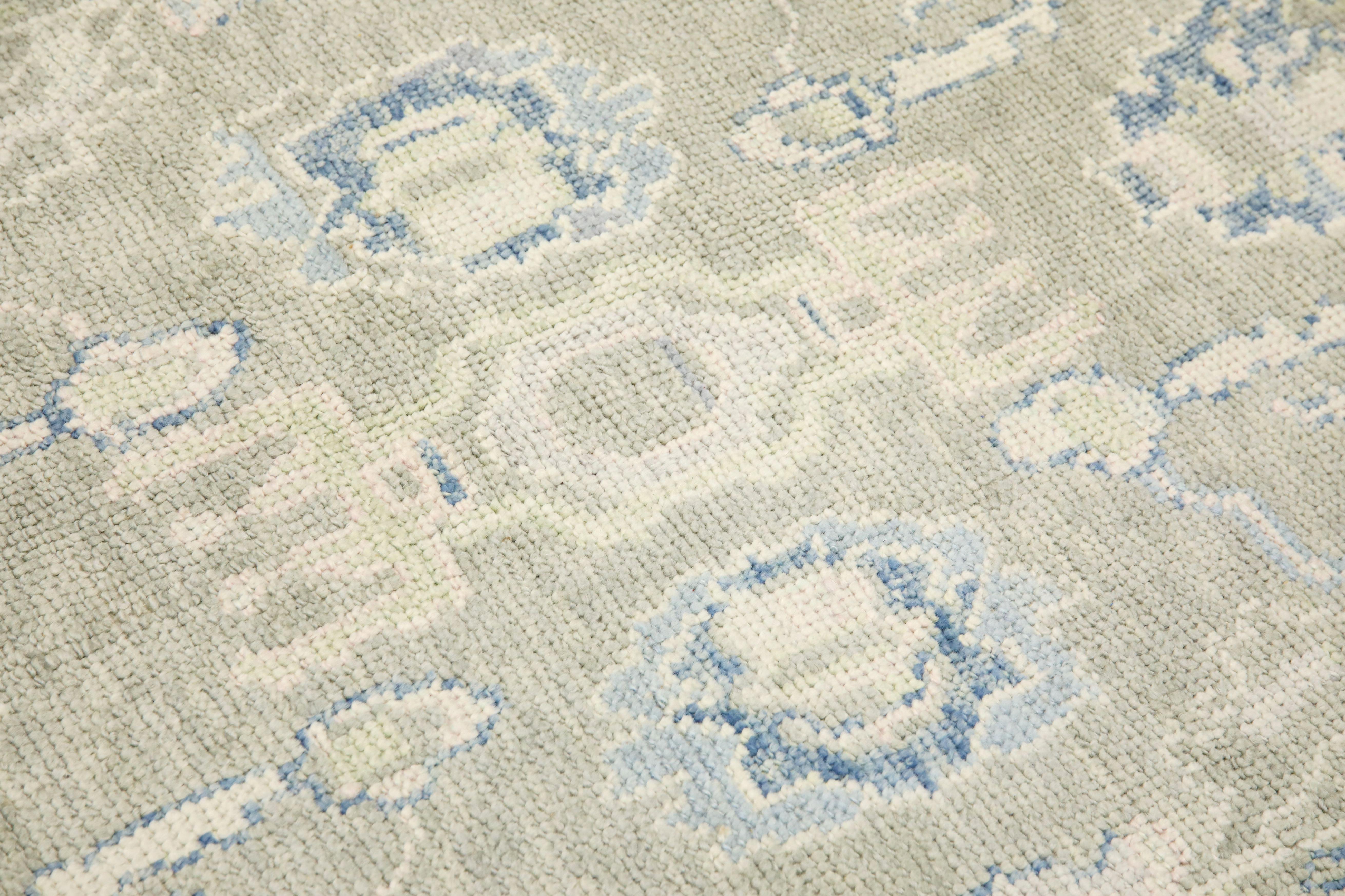 Türkischer Oushak-Teppich in Sage Grün & Blau Handgeknüpfter Wollteppich 3'10