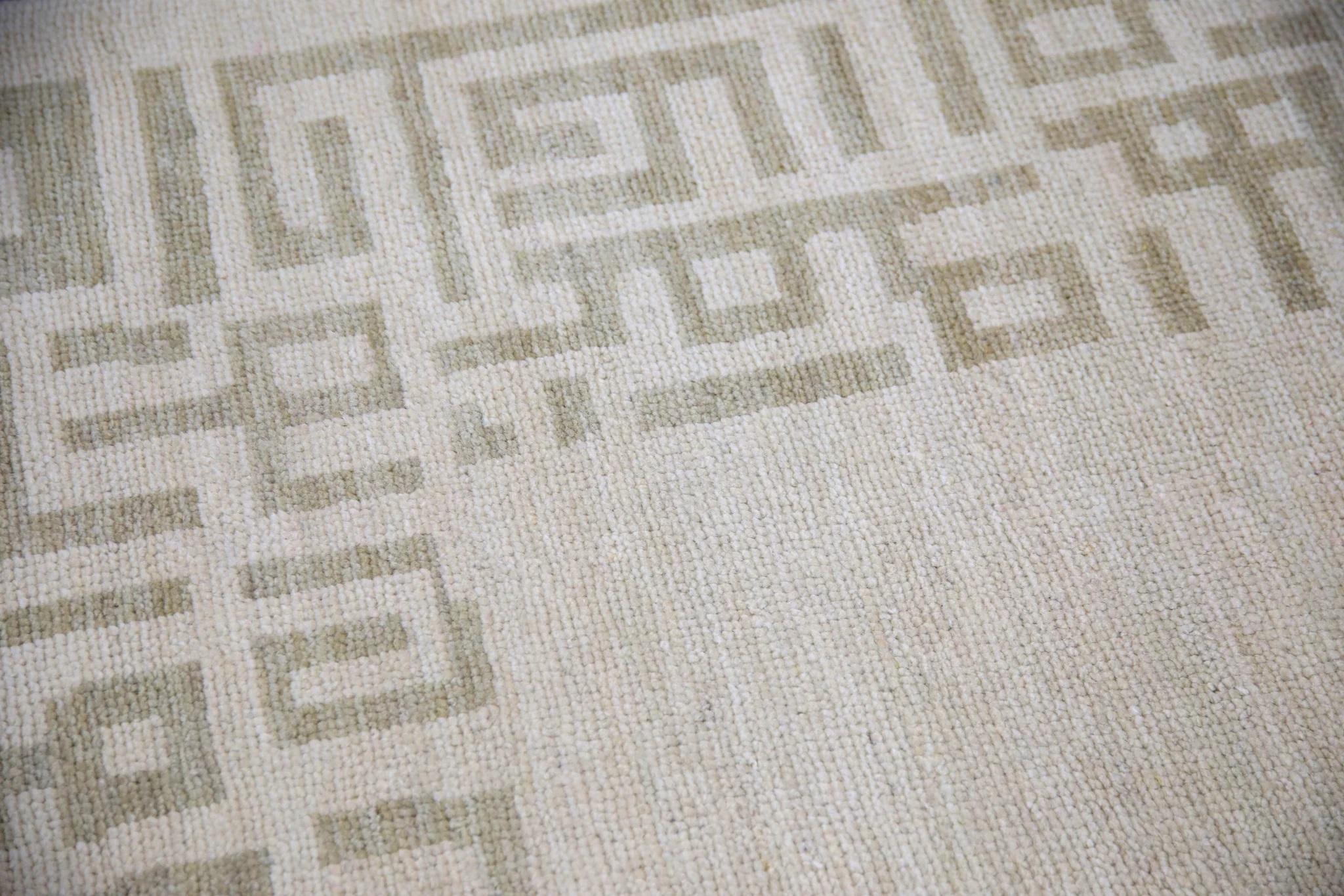 Alfombra turca Oushak Alfombra de lana tejida a mano de color marfil y beige suave 3'3