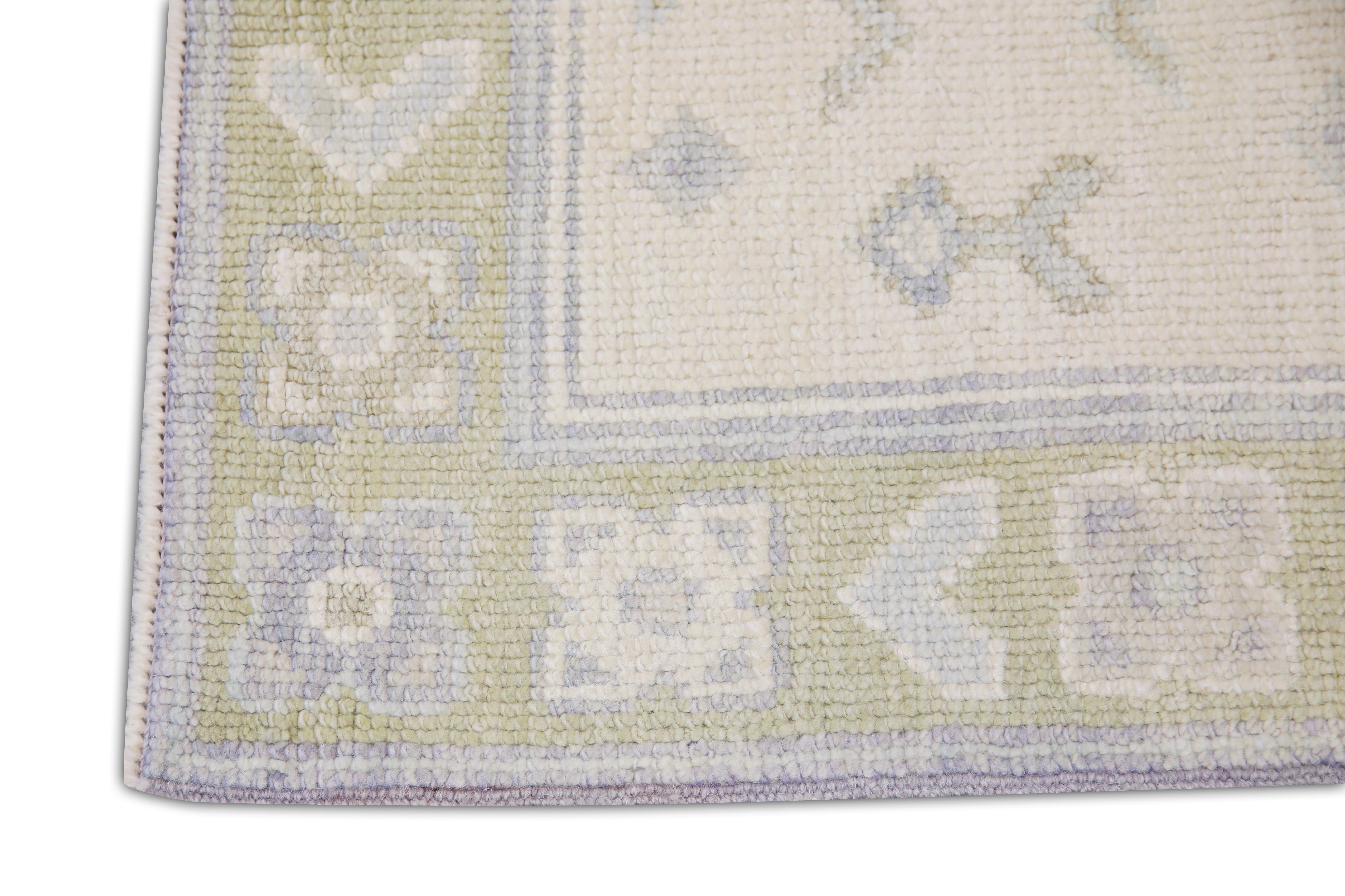 Turc Tapis turc Oushak Ivoire Bleu Vert Tapis de laine tissé à la main 2'7