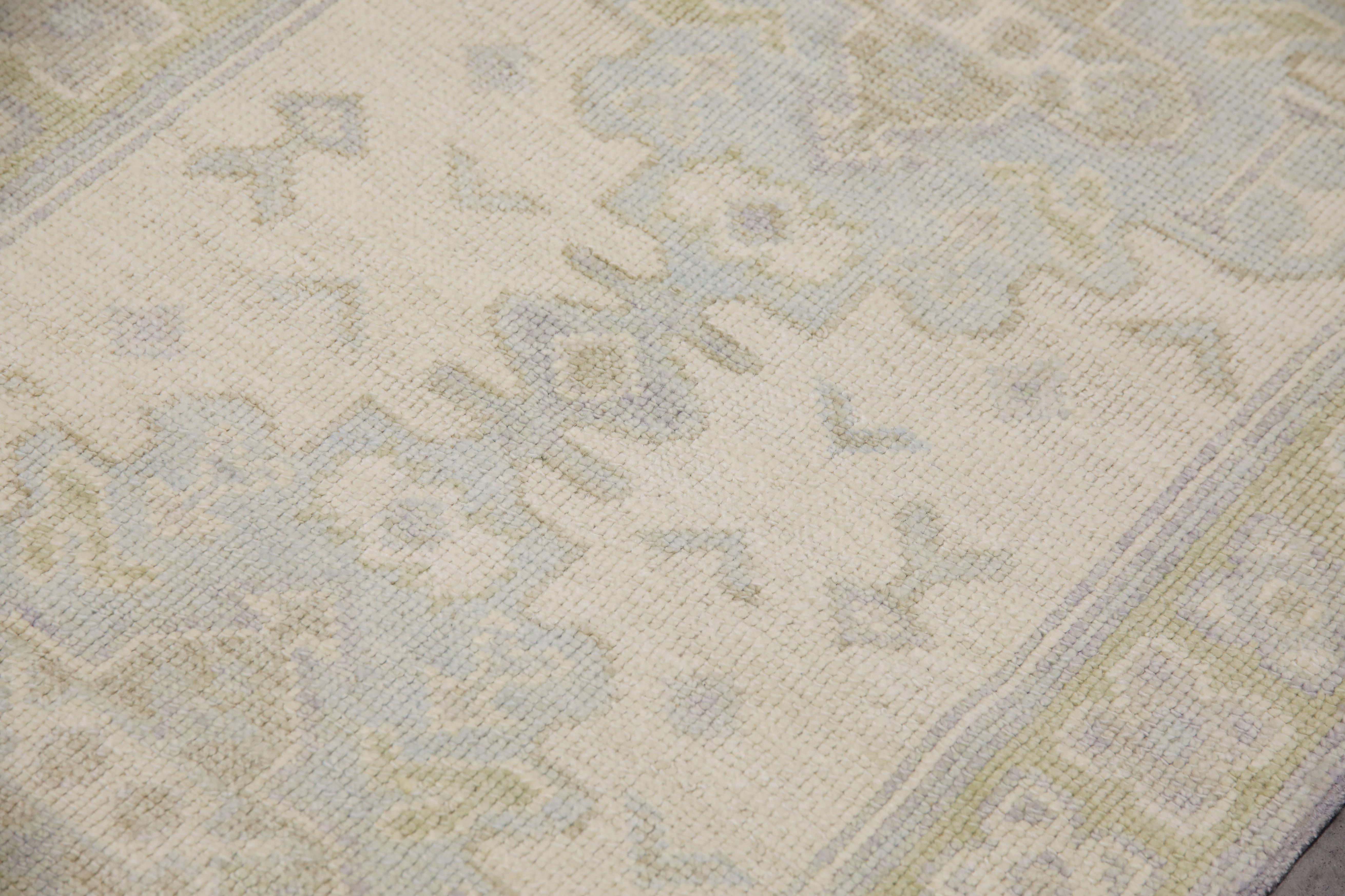 Teinture végétale Tapis turc Oushak Ivoire Bleu Vert Tapis de laine tissé à la main 2'7