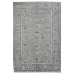 Turkish Oushak Rug Ivory, Blue Handwoven Wool Rug 9
5" x 14
1"