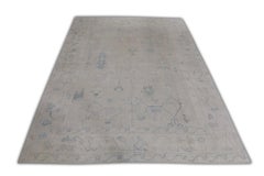 Turkish Oushak Rug Ivory & Powder Blue Handwoven Wool Rug 10'5" x 14'