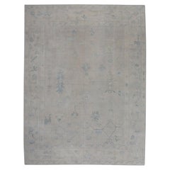 Turkish Oushak Rug Ivory & Powder Blue Handwoven Wool Rug 10'5" x 14'